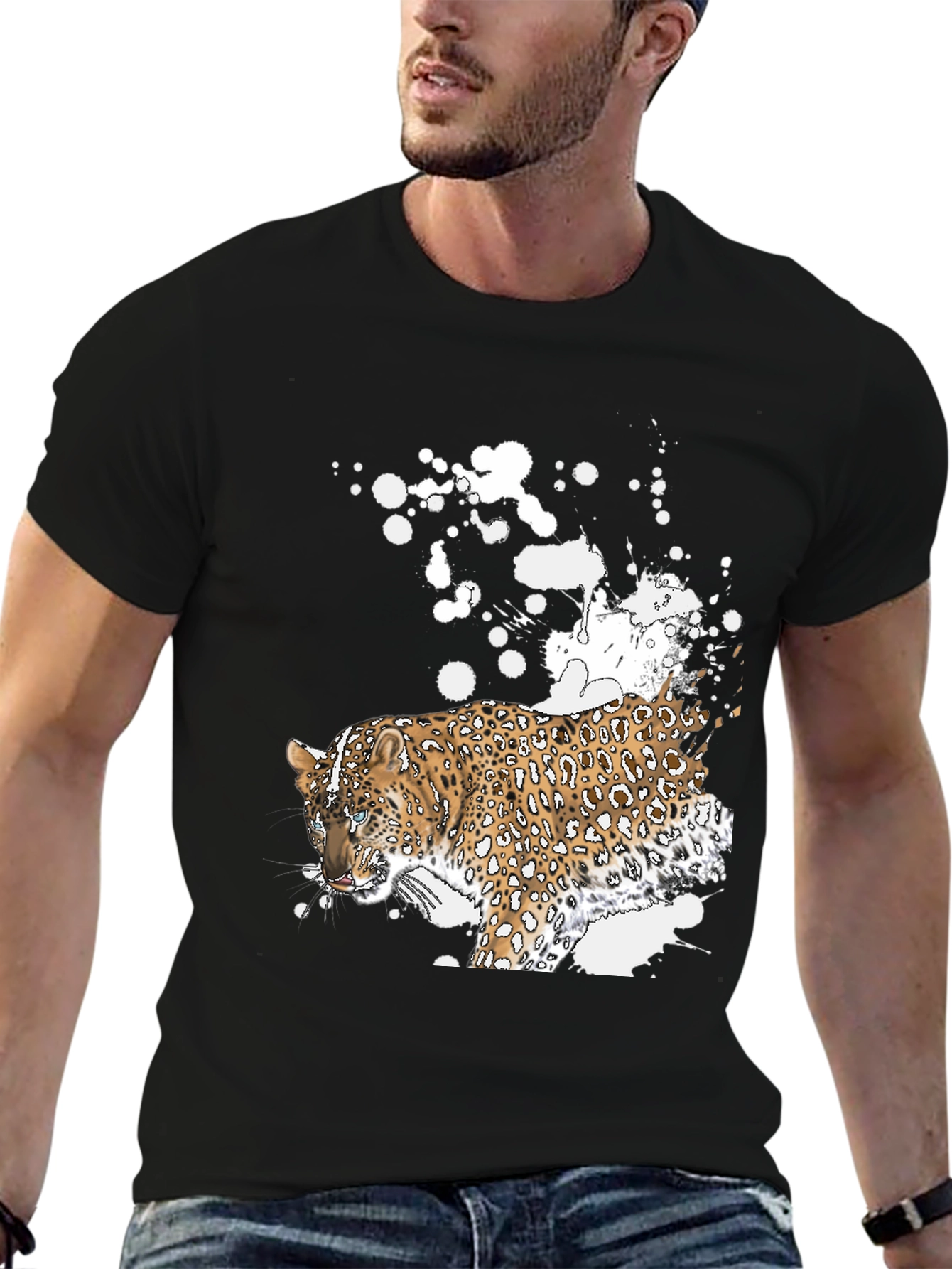 Black Leopard Graphic Black T-Shirt - Men's Fashion view 6