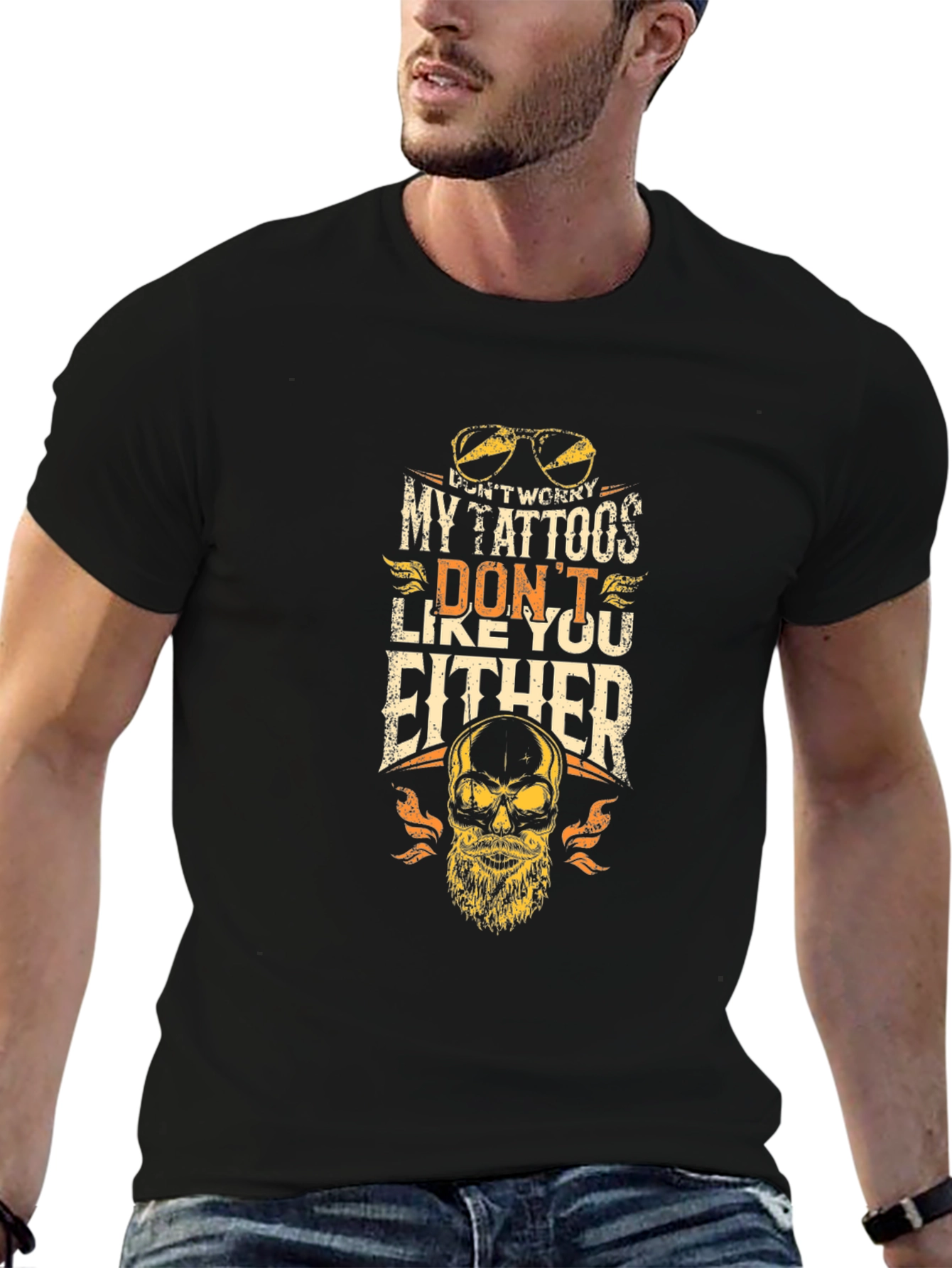 Funny Tattoo Skull Graphic T-Shirt - Don't Worry! - 6