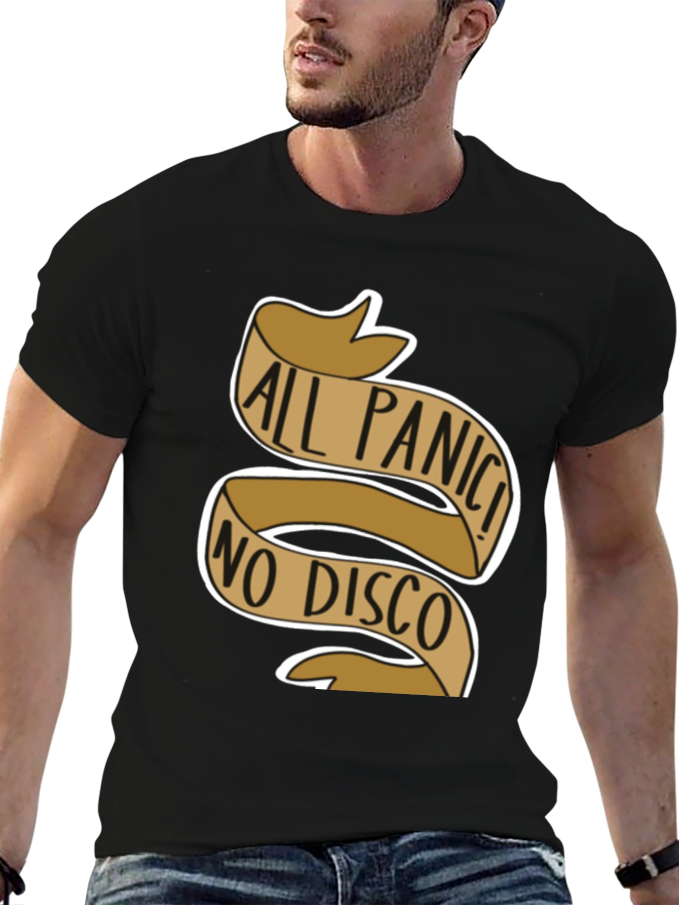 Black All Panic No Disco Graphic T-Shirt view 6