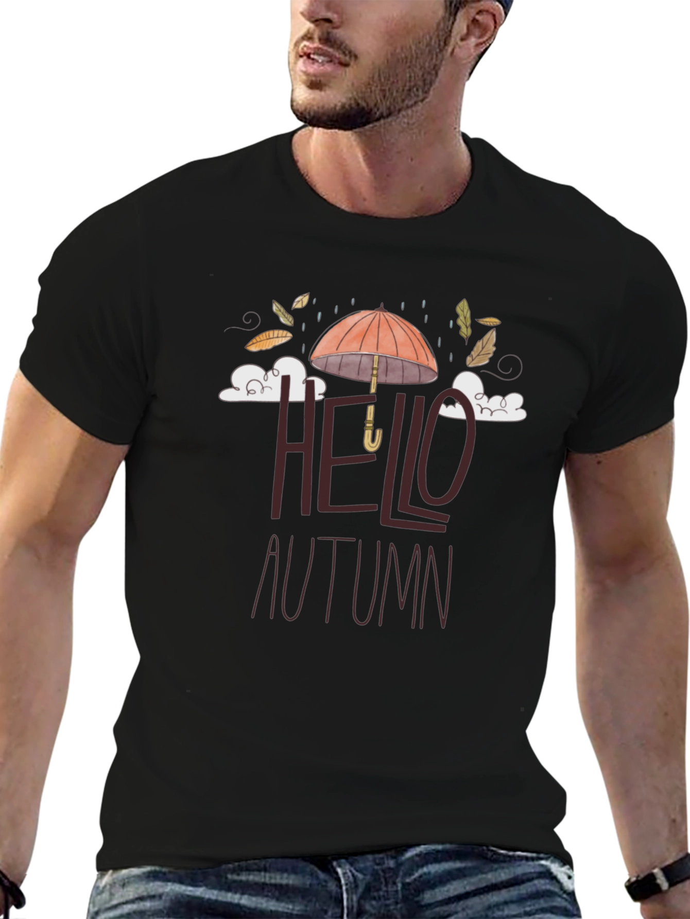 Black Hello Autumn Graphic Tee - Stylish Fall Season Shirt view 6