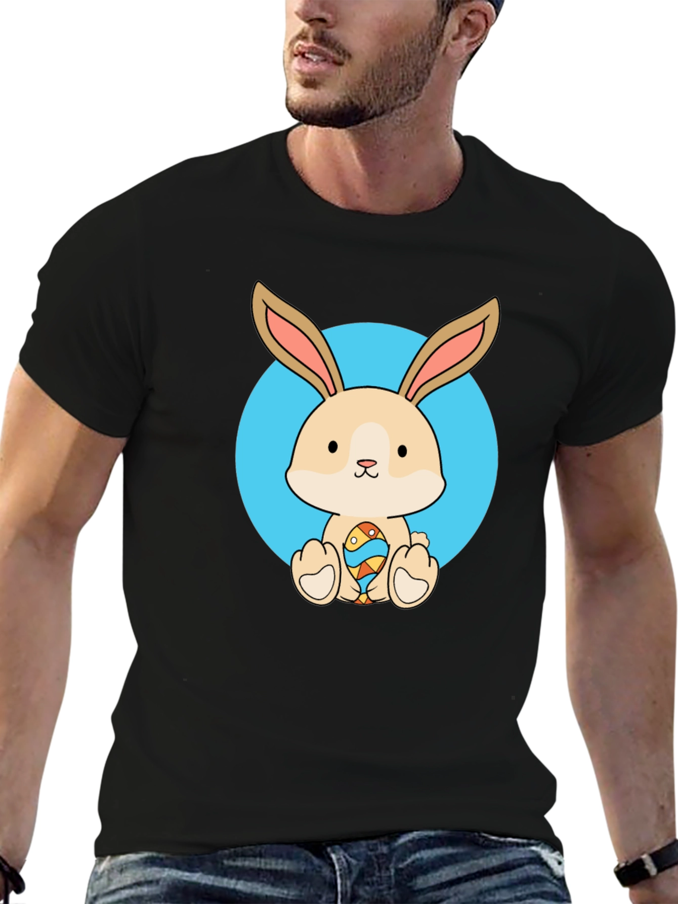 Black Cute Bunny Easter Egg Black T-Shirt view 6