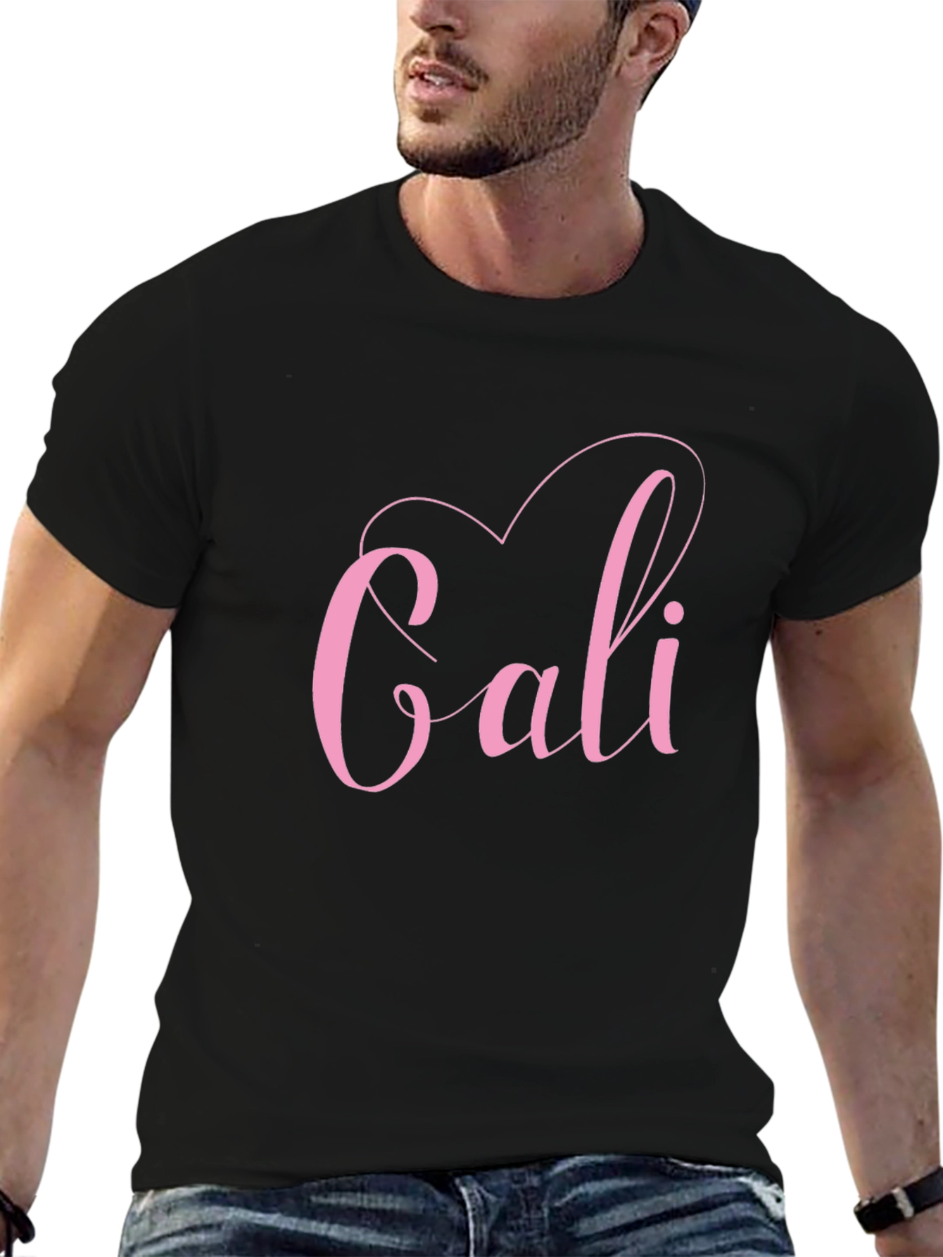 Black Stylish Cali Heart Graphic Tee - Trendy Black T-Shirt view 6