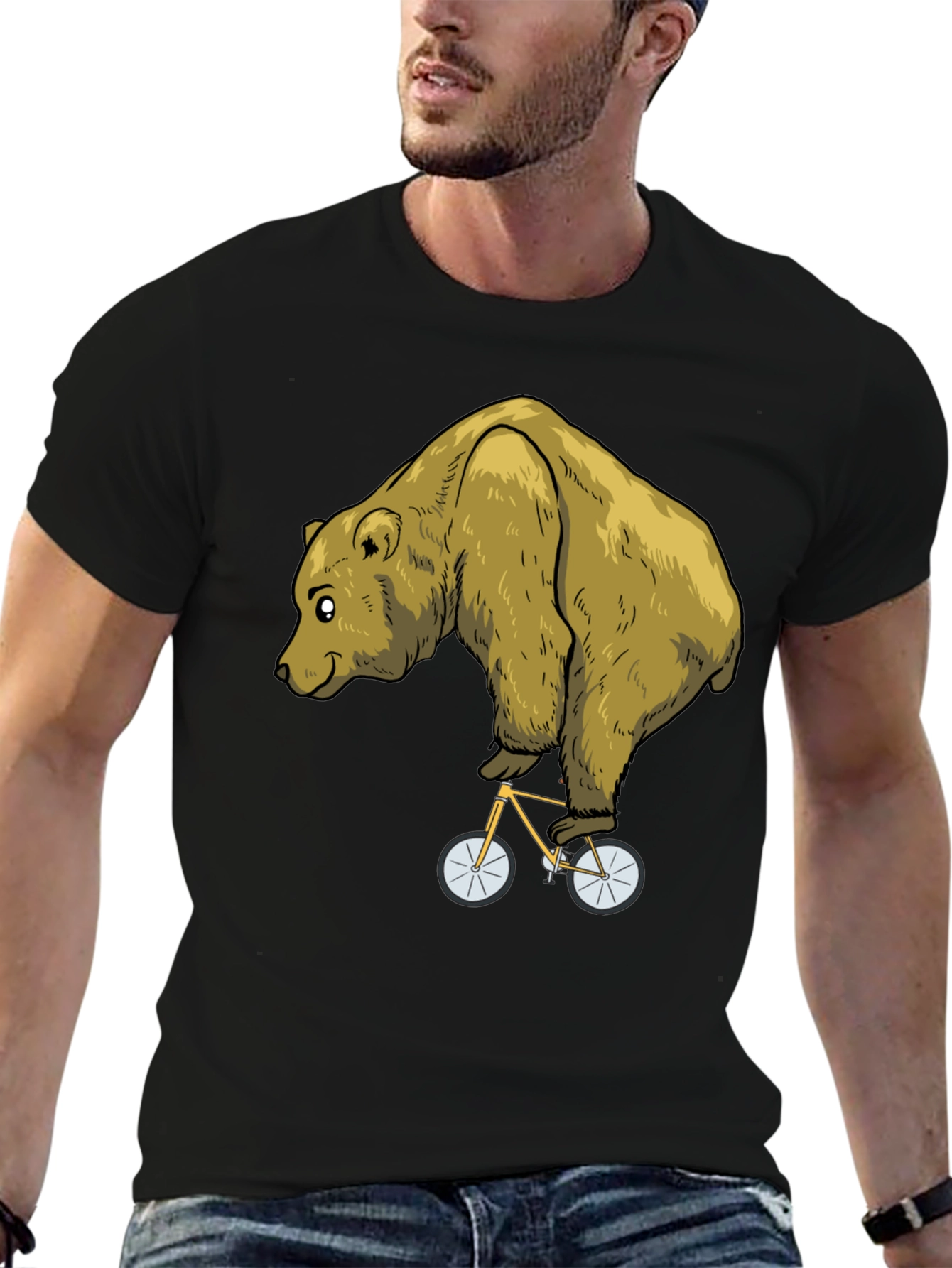 Black Bear on Bike Graphic Tee - Funny Animal T-Shirt view 6