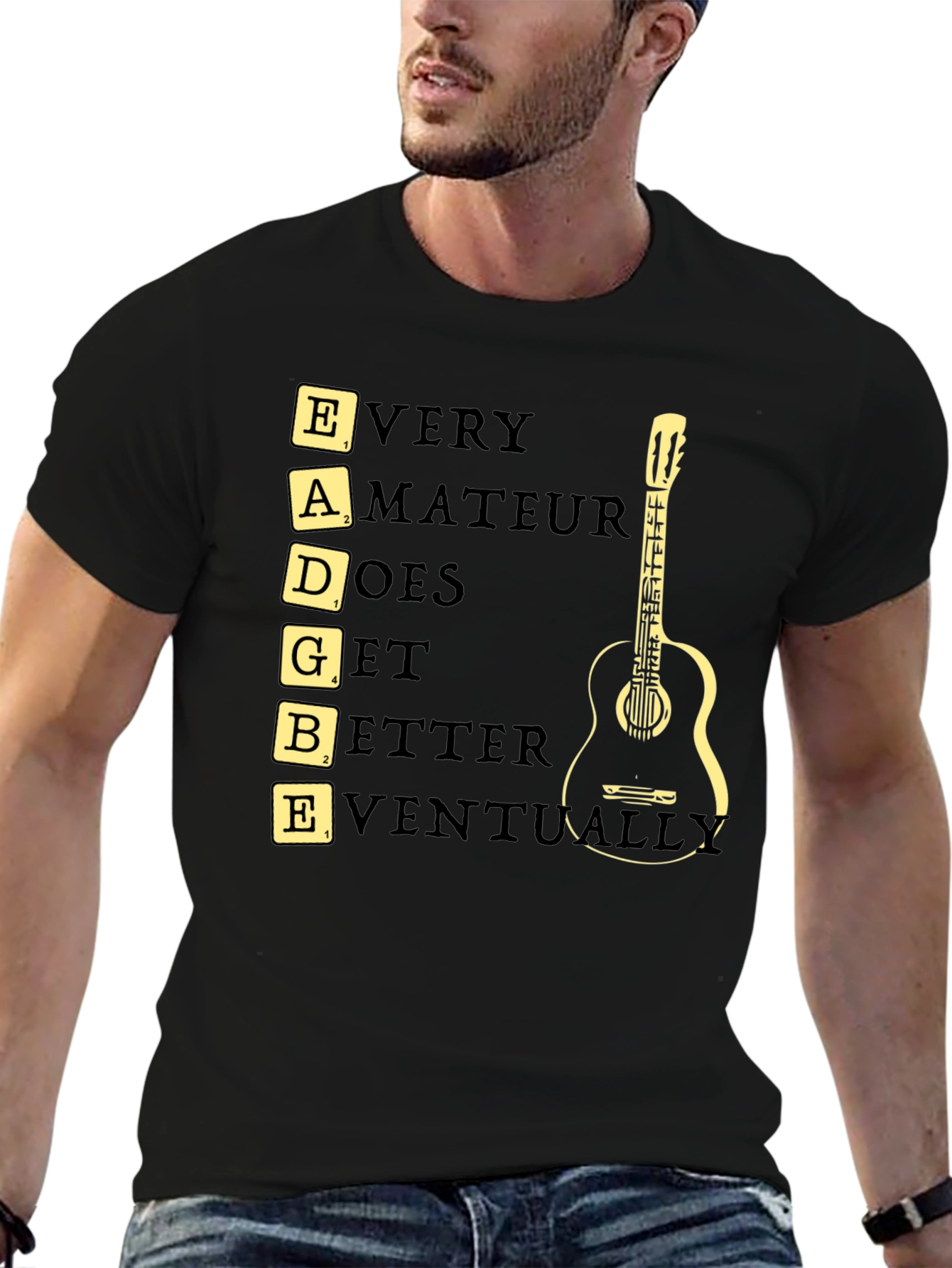 Black Guitar Player T-Shirt: EADGBE - Every Amateur Does Get Better Eventually view 6