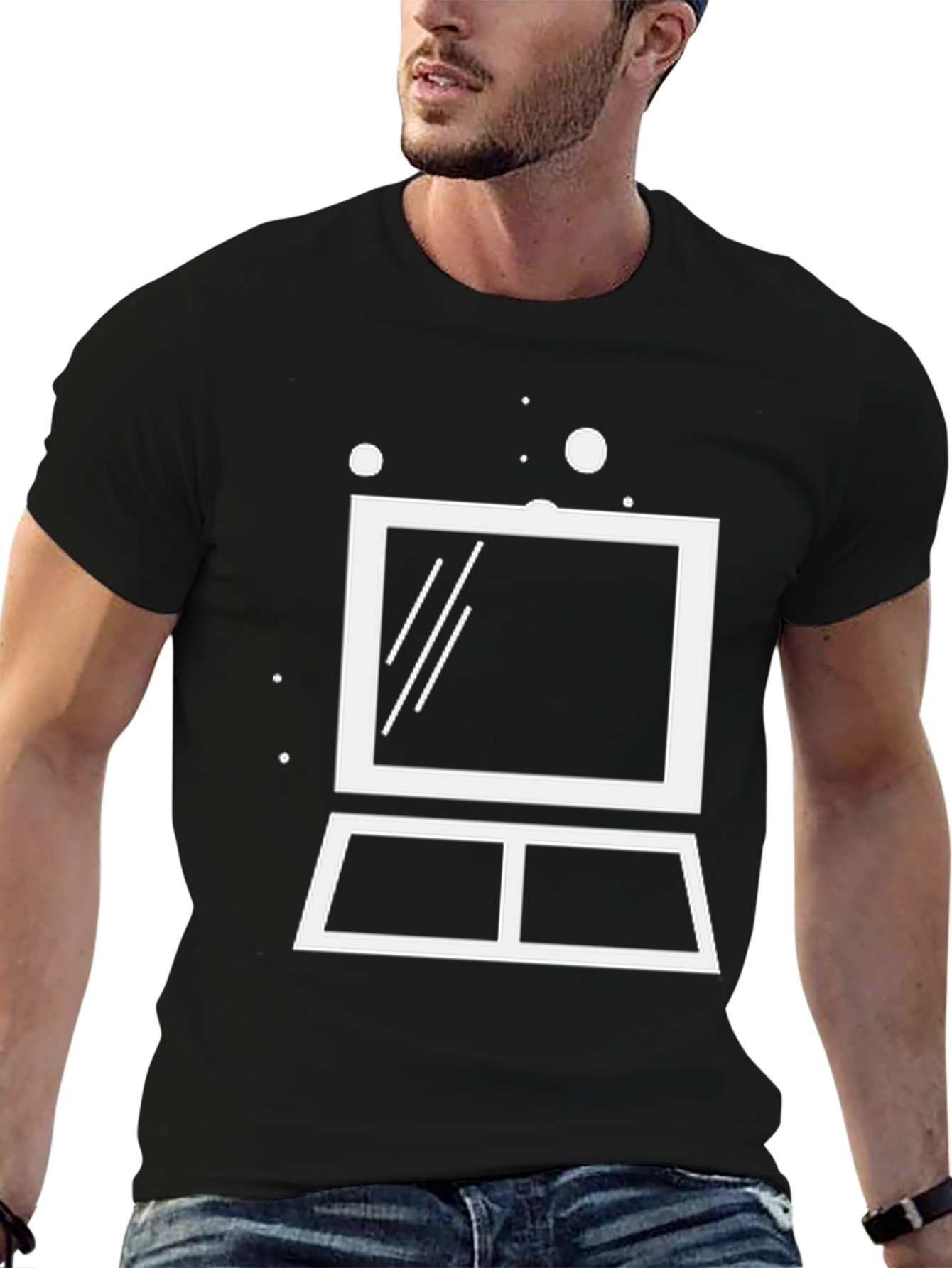 Black Minimalist Laptop Graphic Tee - Black Cotton Blend view 6