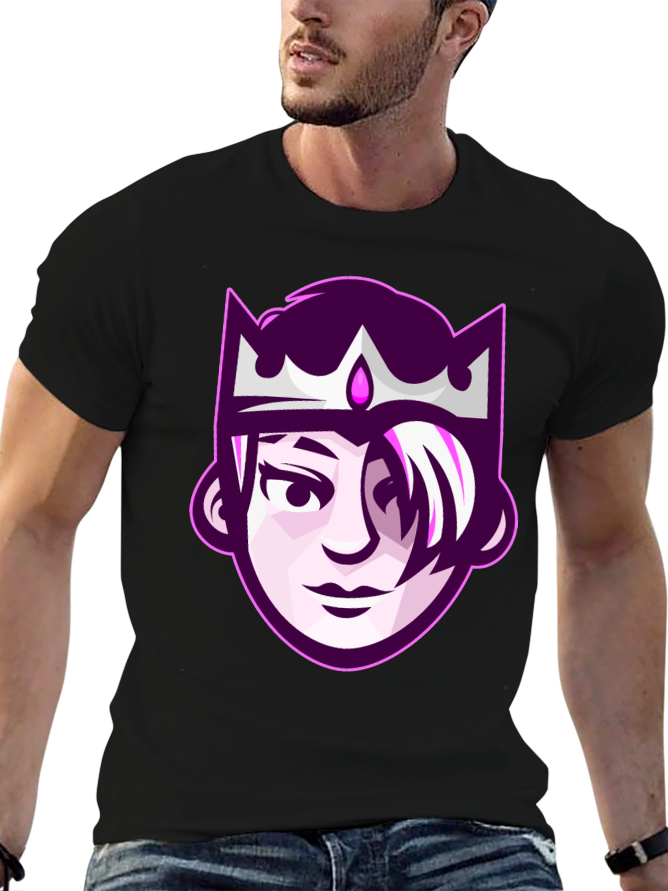 Black Queen Cartoon Graphic Tee - Black Unisex T-Shirt view 6