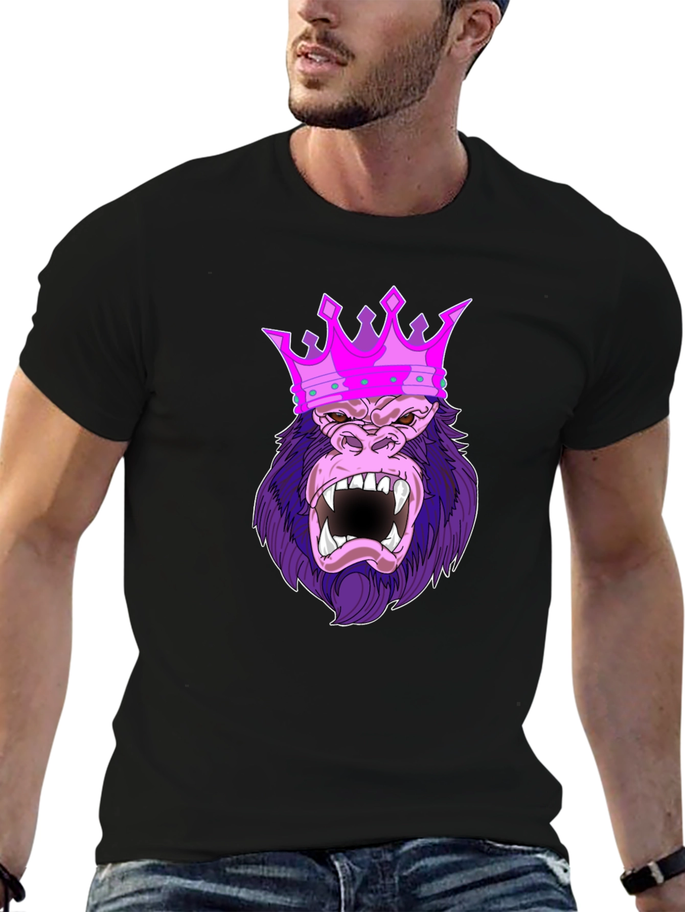 Black King Kong T-Shirt - Gorilla Crown Graphic Tee view 6