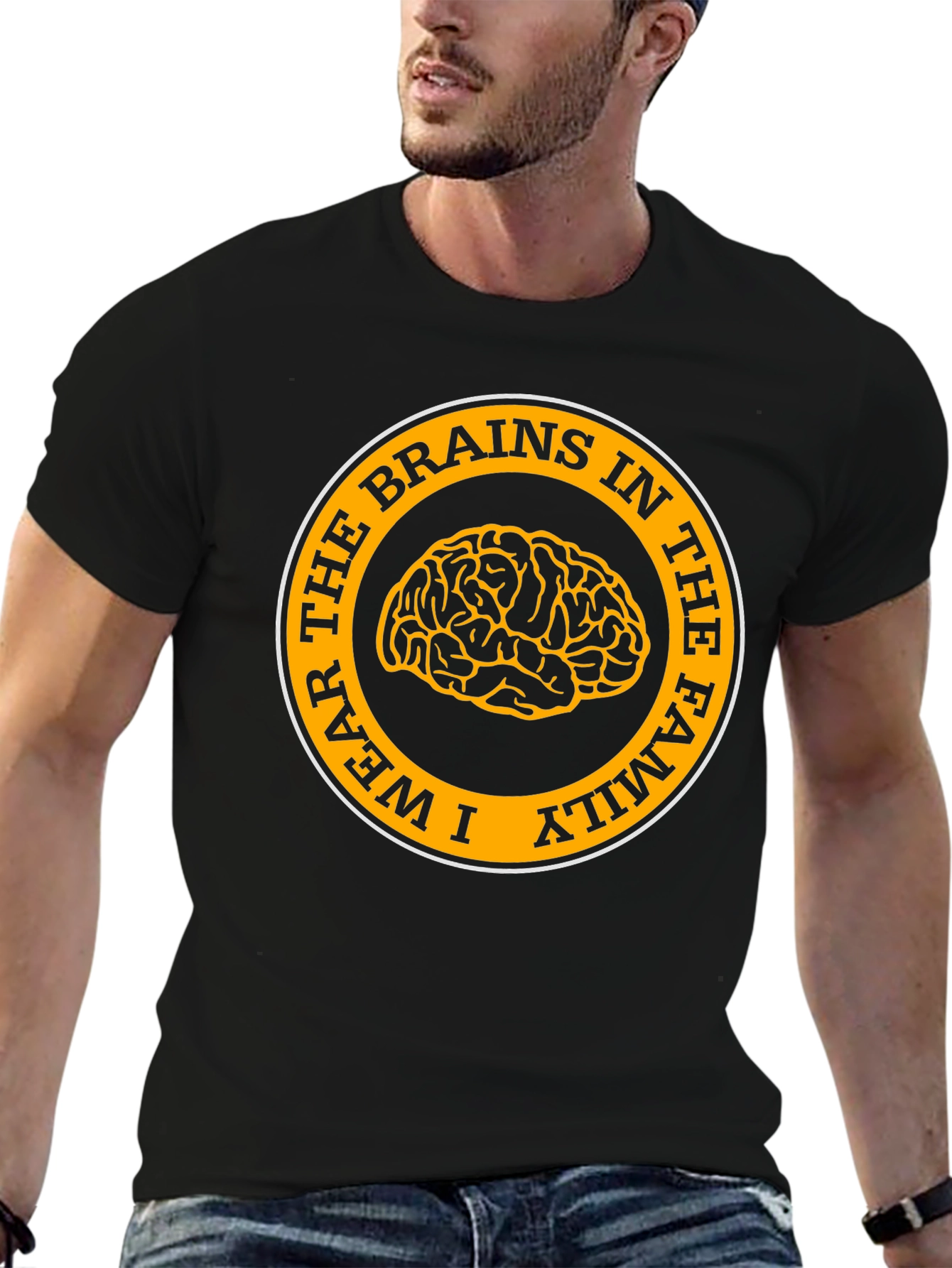 Black I Wear the Brains in the Family T-Shirt view 6