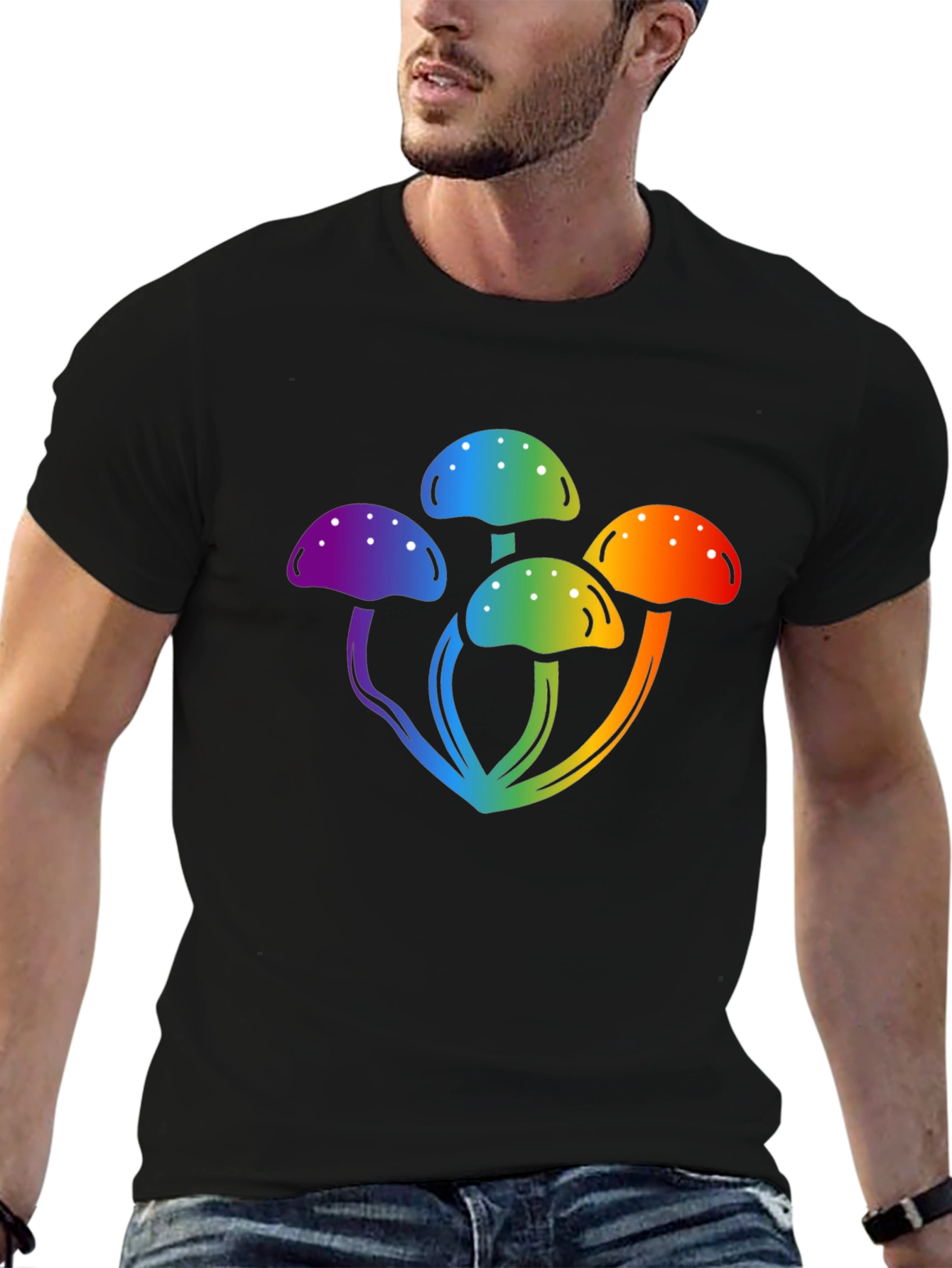 Black Rainbow Mushroom Graphic Black T-Shirt view 6