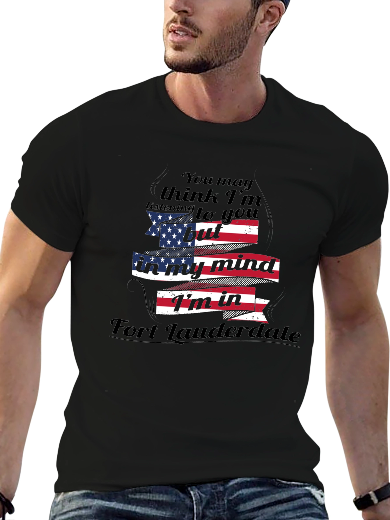 Black Fort Lauderdale Mind T-Shirt - American Flag view 6