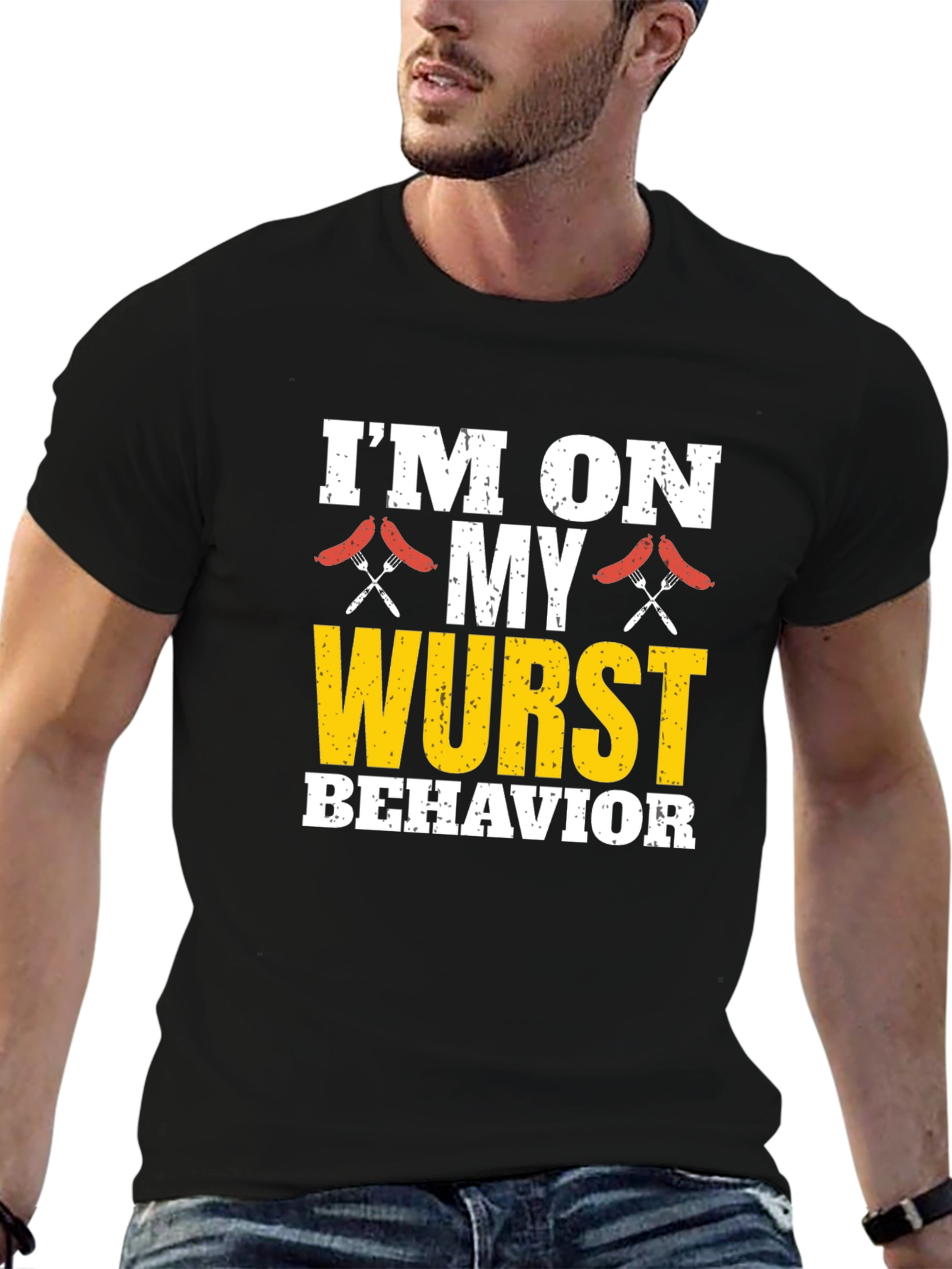 Black I'm on My Wurst Behavior Funny BBQ Graphic T-Shirt view 6