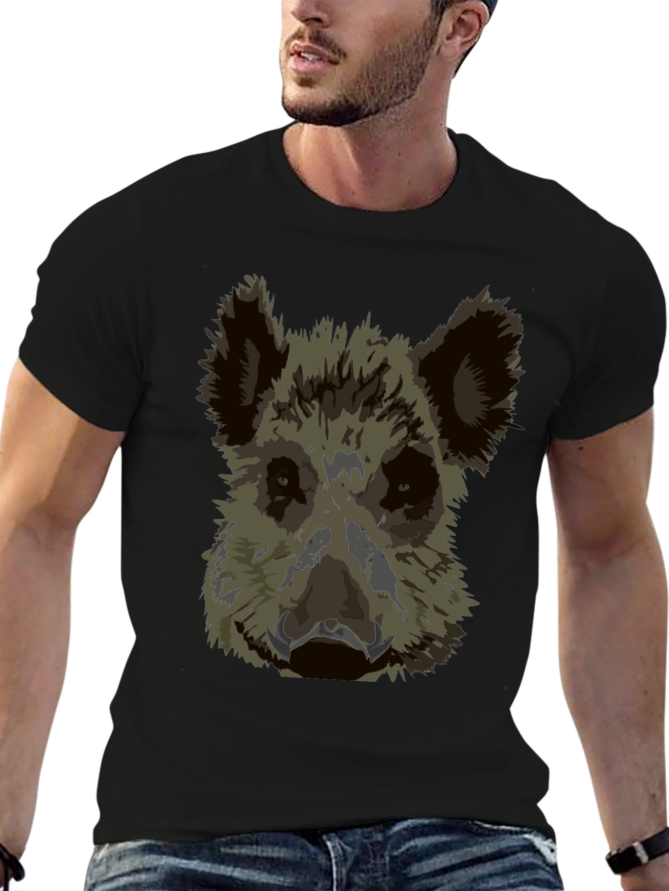 Black Wild Boar Graphic Tee - Black Cotton T-Shirt view 6