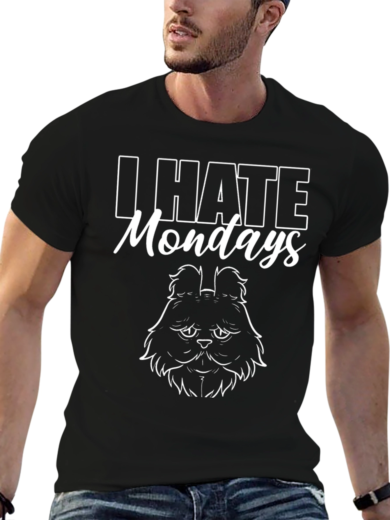 Black I Hate Mondays Cat T-Shirt - Black view 6