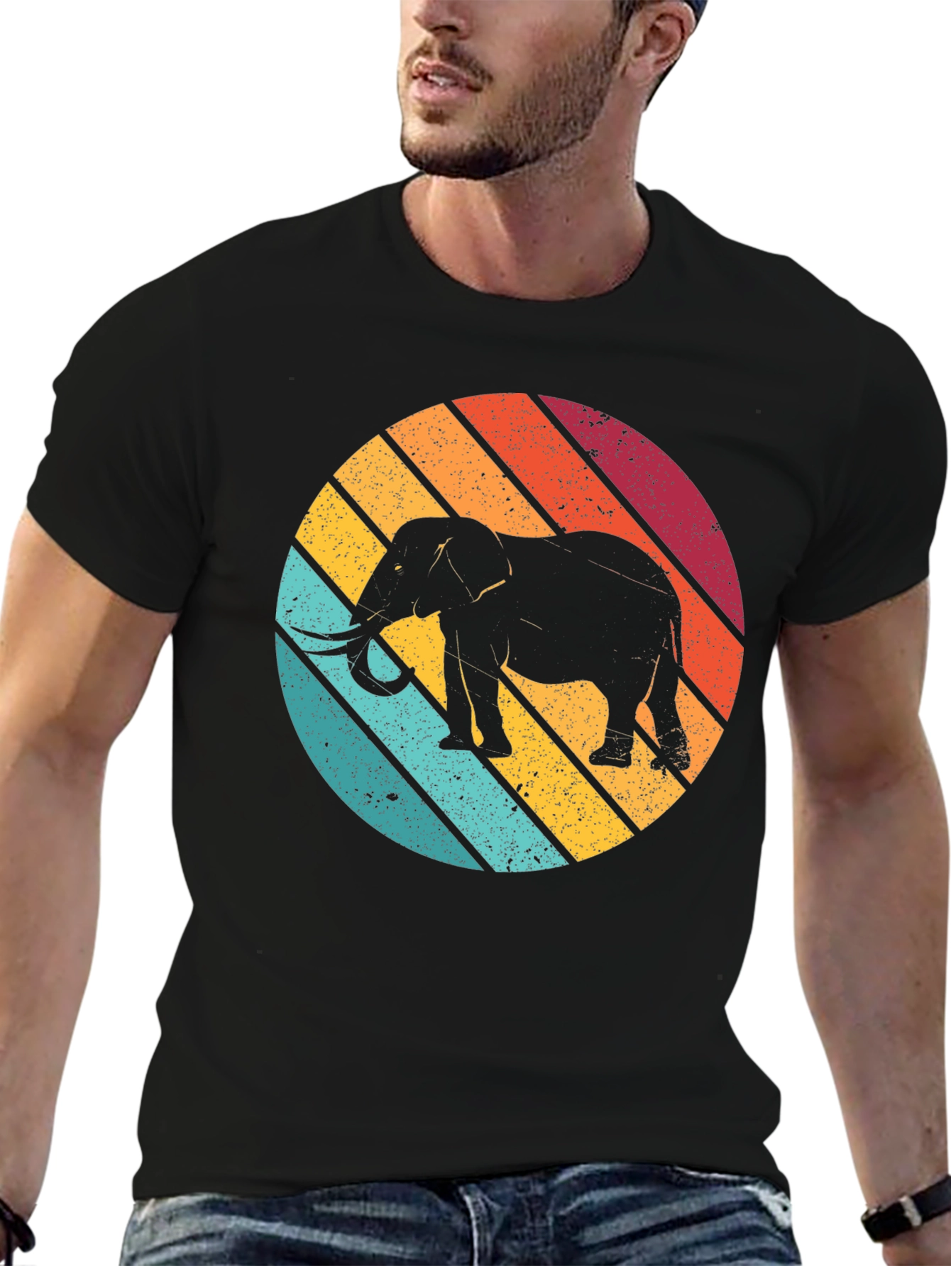 Black Retro Elephant T-Shirt - Vintage Style Graphic Tee view 6