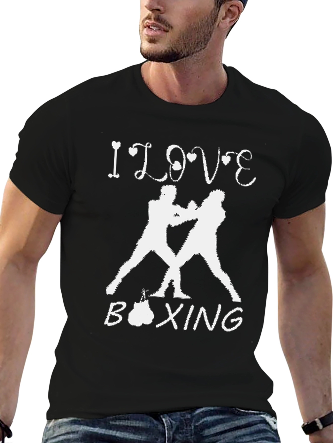 Black I Love Boxing Black T-Shirt view 6