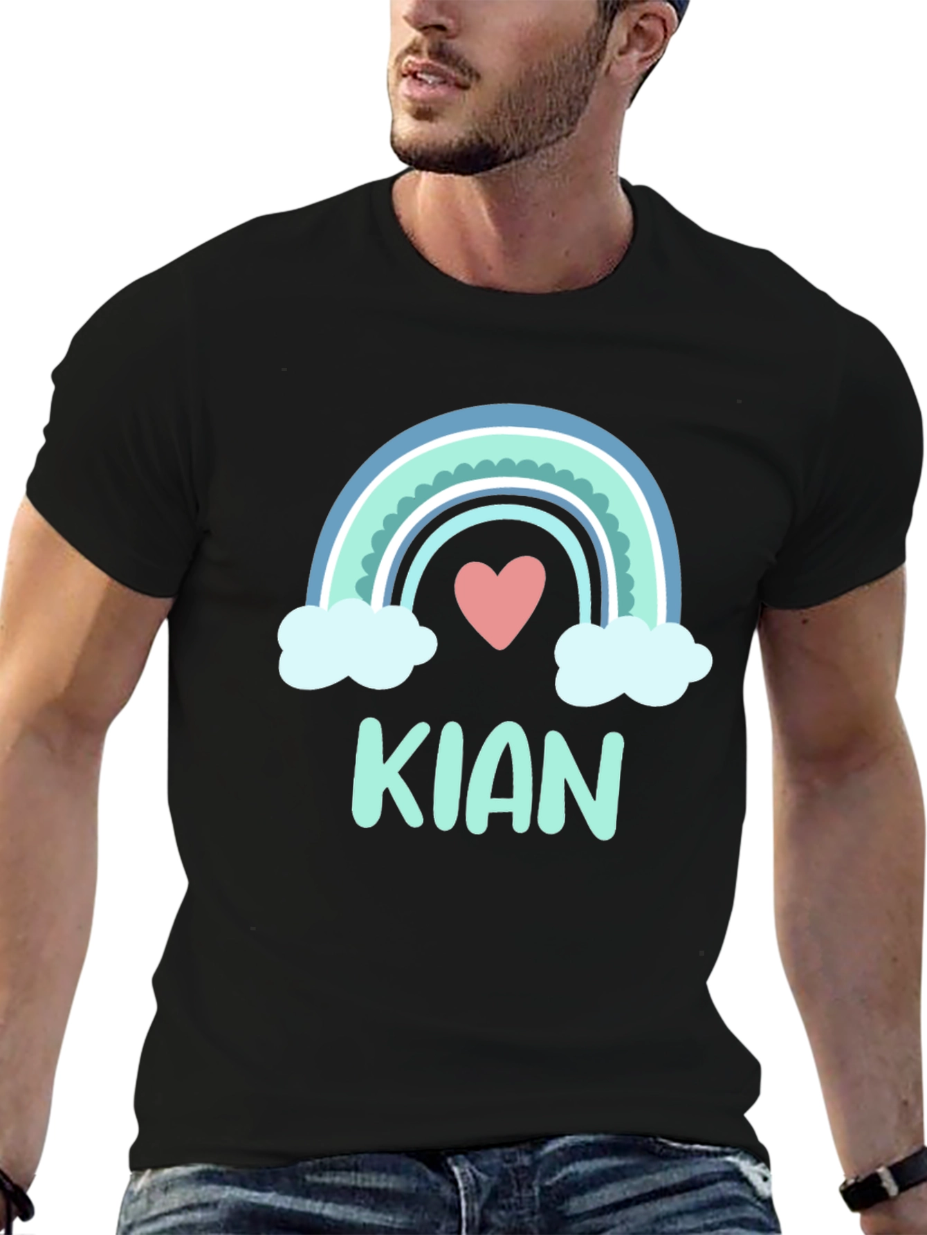 Black KIAN Rainbow Heart Personalized T-Shirt view 6