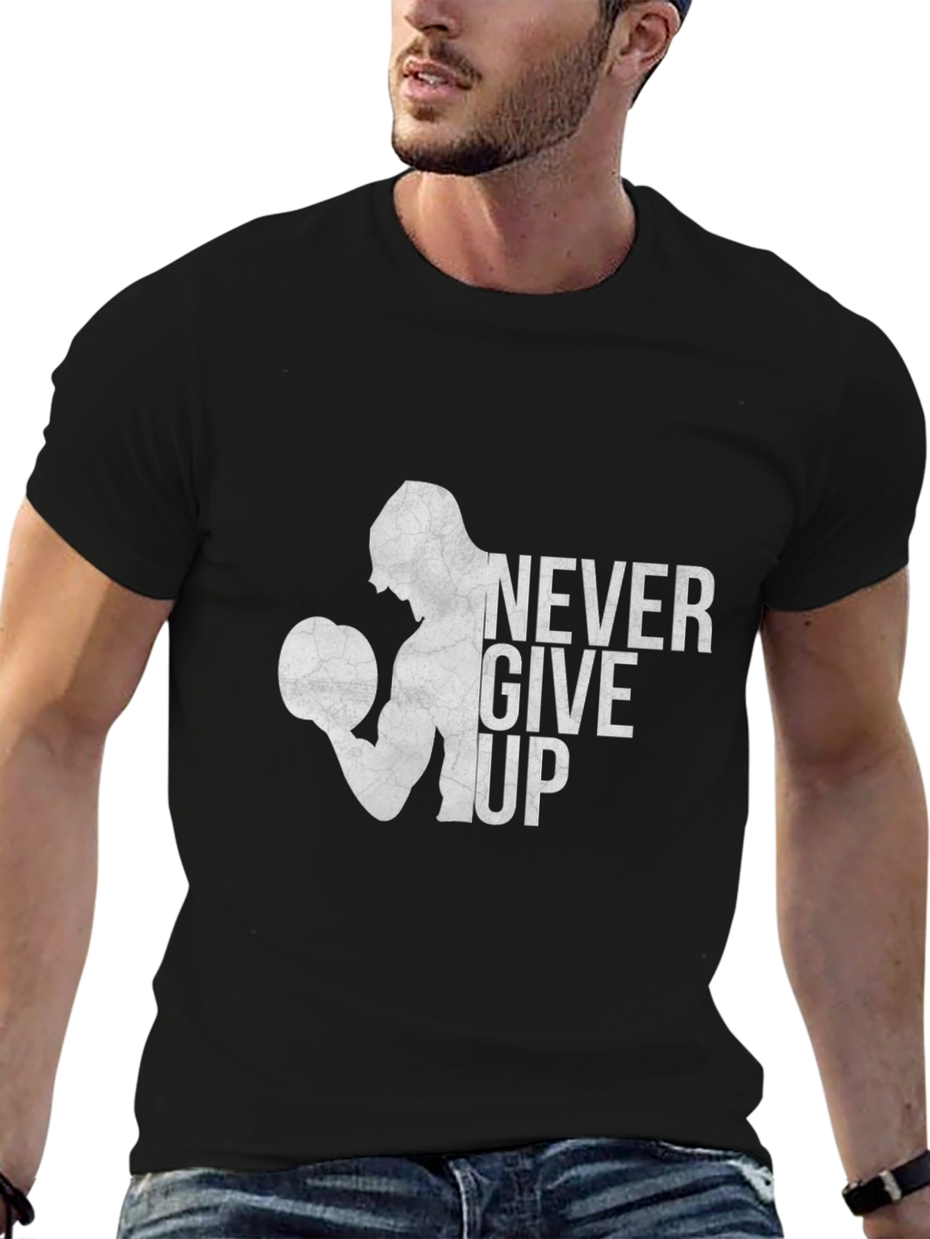 Black Never Give Up Graphic Tee view 6