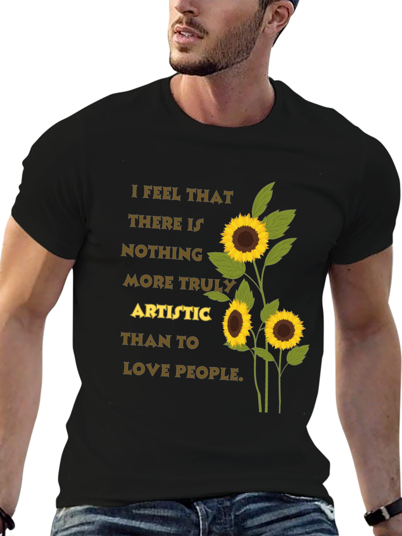 Black Artistic Sunflower T-Shirt - Love People Tee view 6