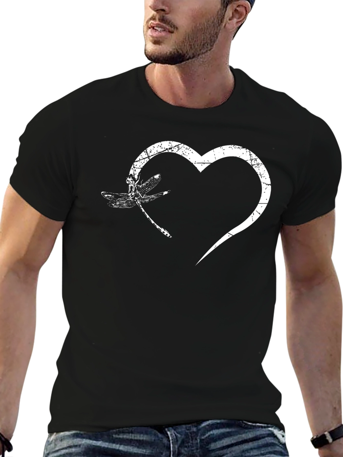 Black Dragonfly Heart Graphic Tee - Unisex Black T-Shirt view 6