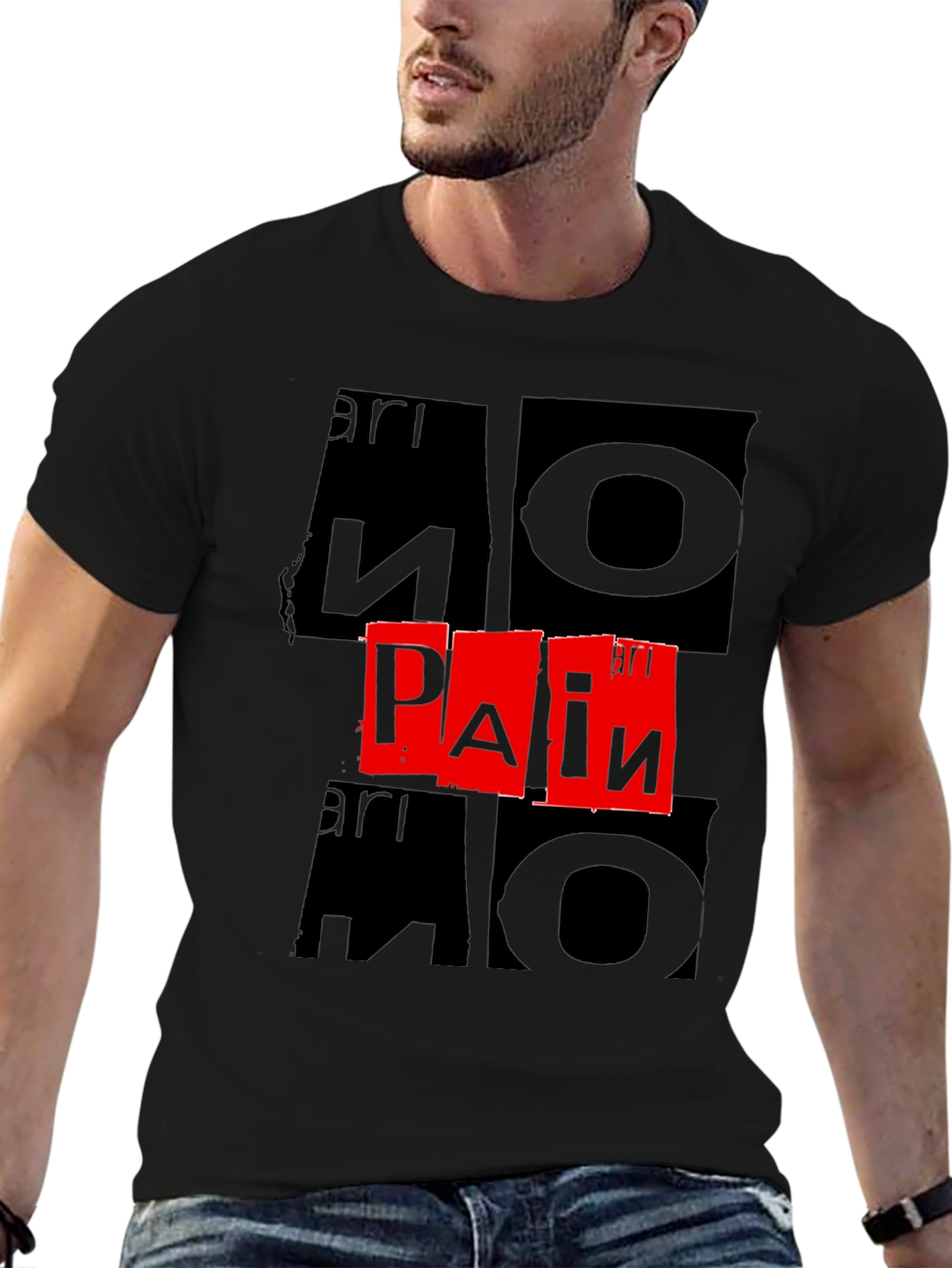 Black No Pain T-Shirt - Bold Graphic Print view 6
