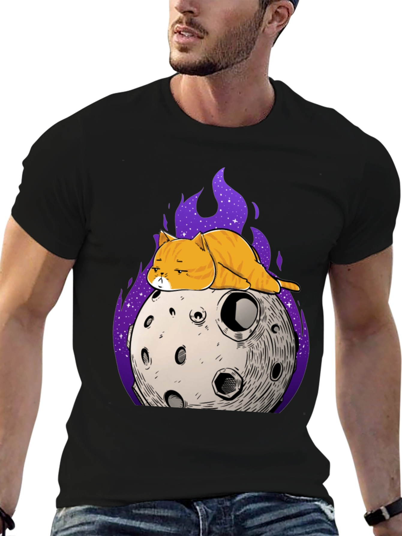 Black Cat on the Moon T-Shirt view 6