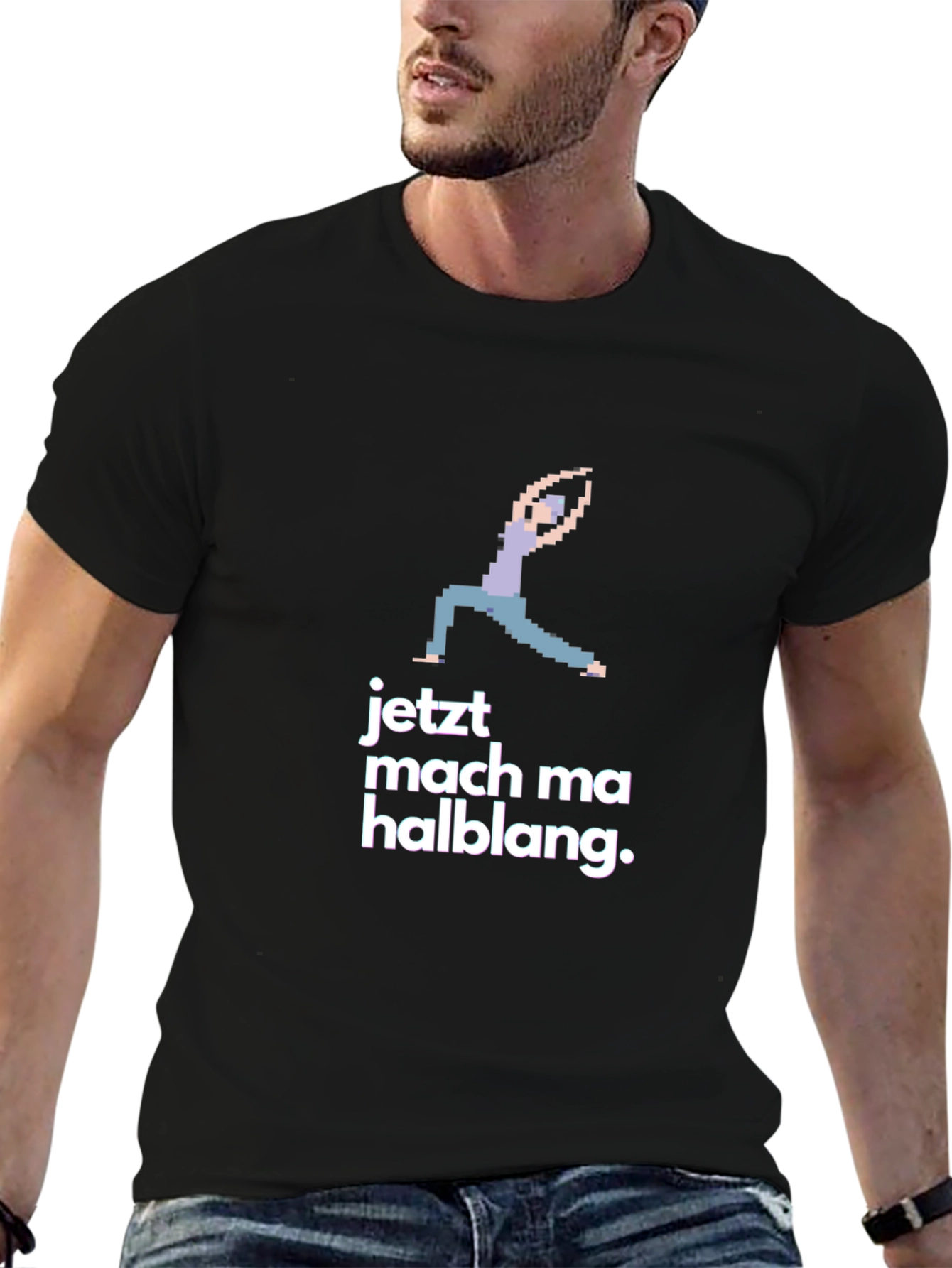 Black Yoga Pixel Art Black T-Shirt - Jetzt Mach Ma Halblang view 6