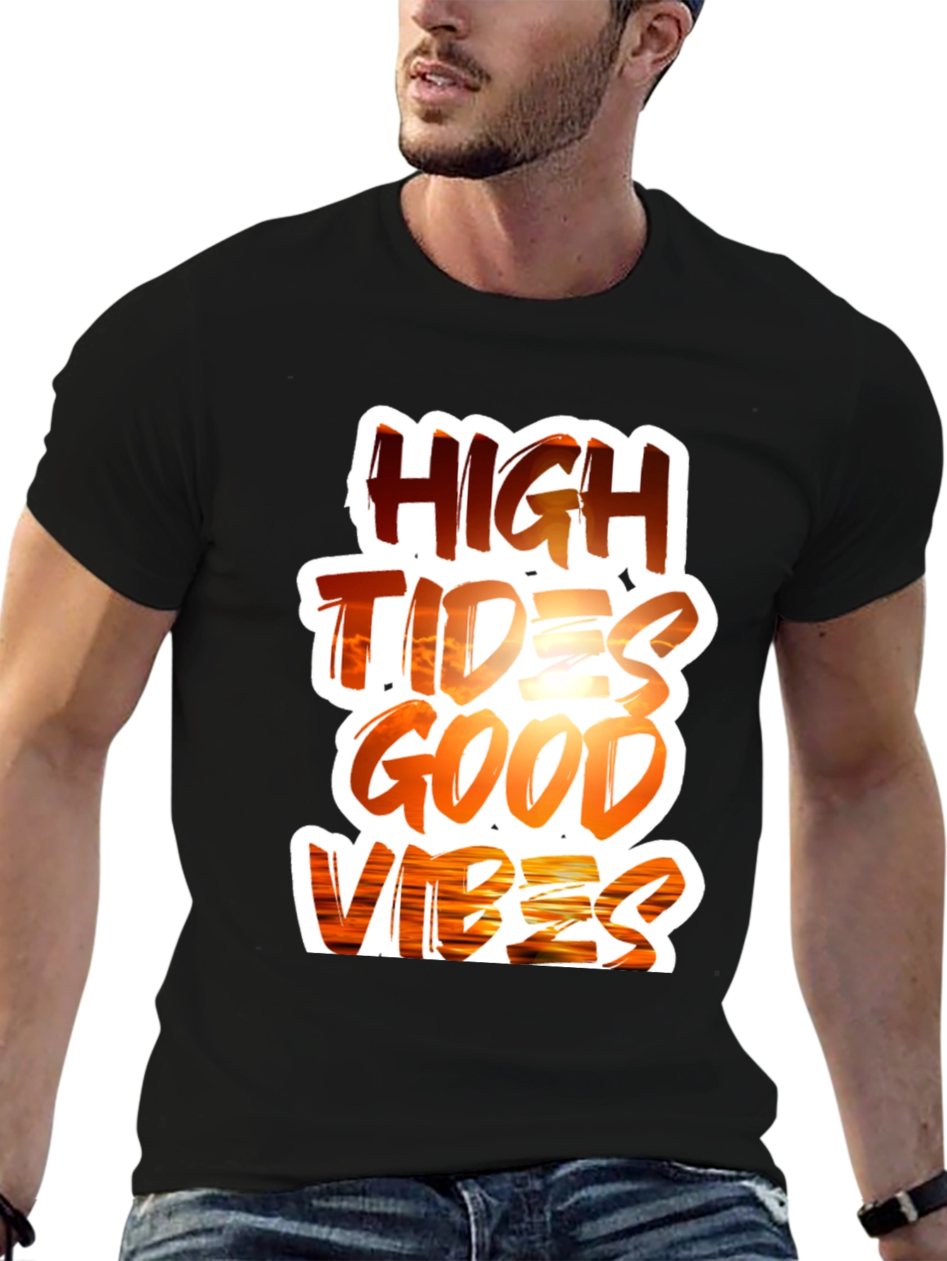 Black High Tides Good Vibes Graphic Tee view 6