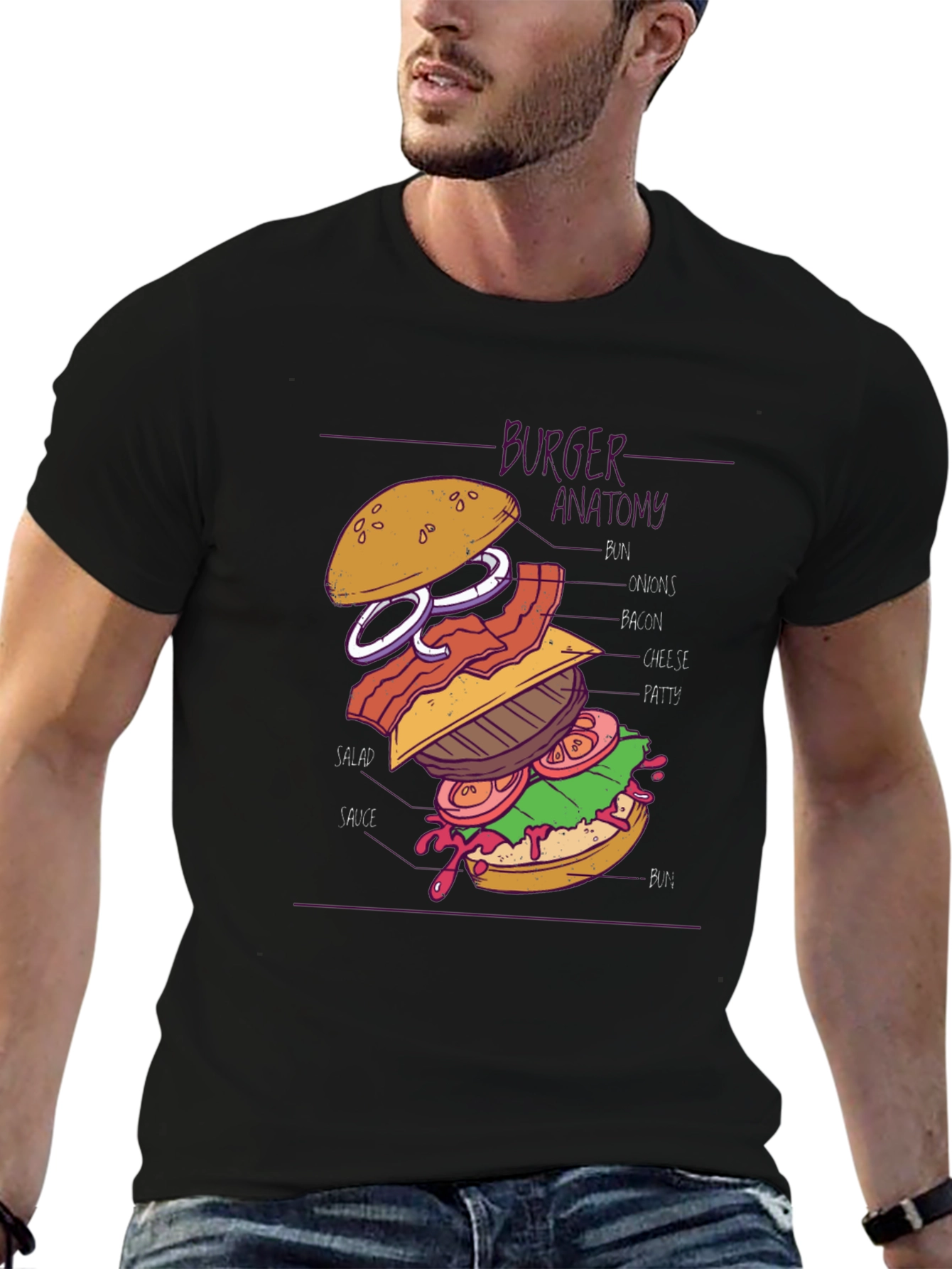 Black Burger Anatomy Graphic Tee - Black Cotton Blend view 6
