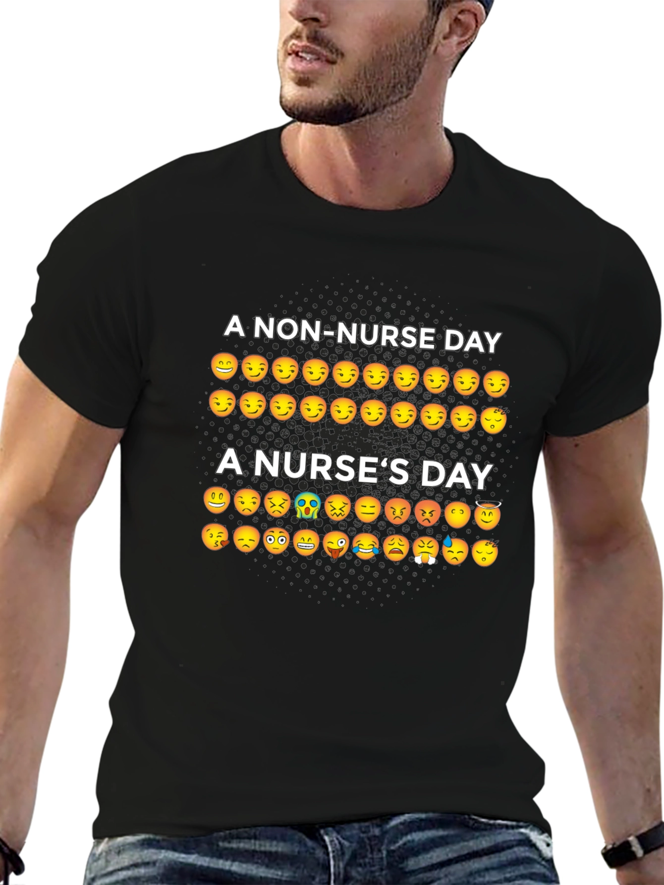 Black Nurse Humor T-Shirt - A Nurse's Day Emoji Design view 6