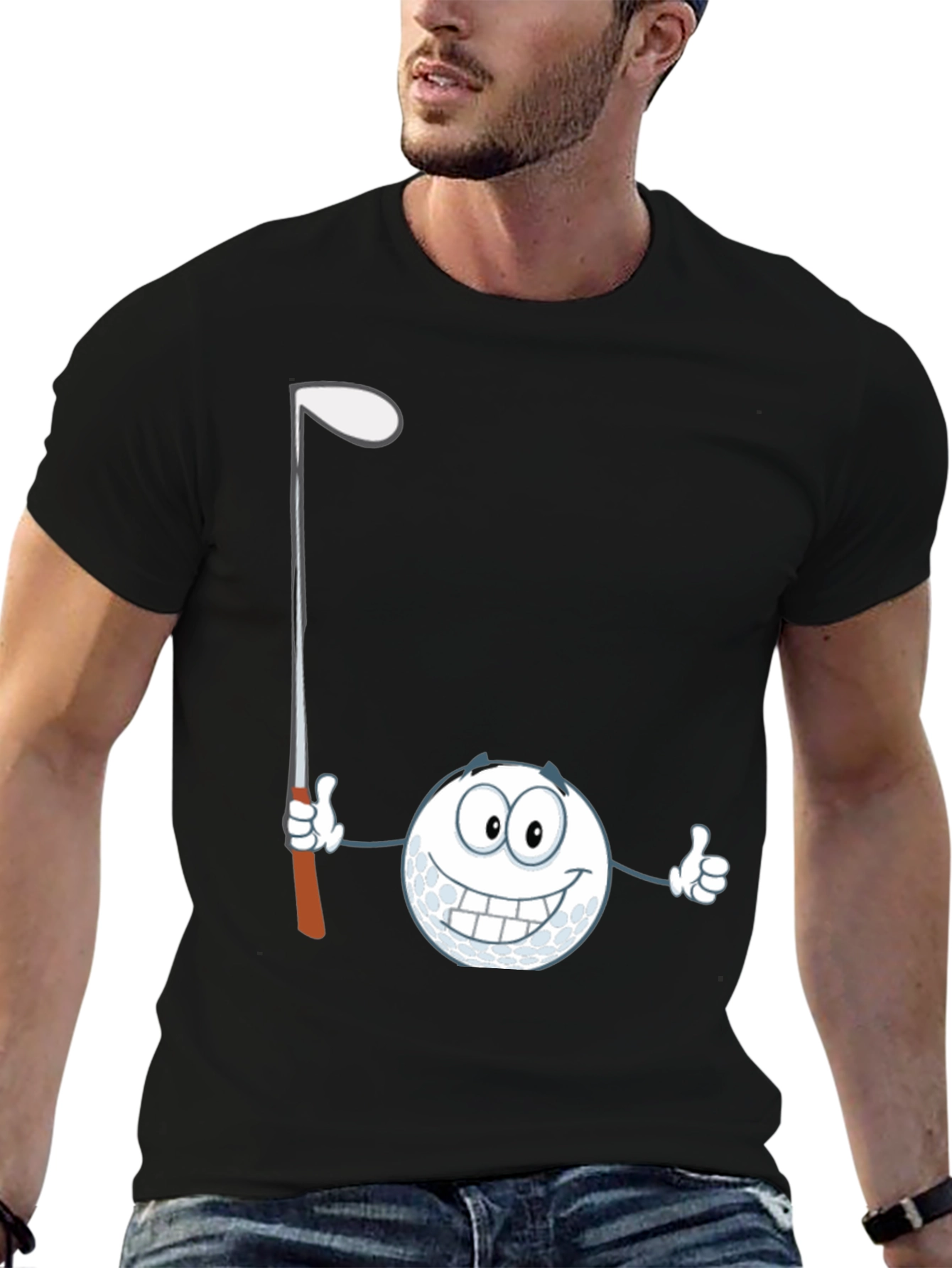 Black Golf Ball Cartoon T-Shirt - Funny Golfer Tee view 6