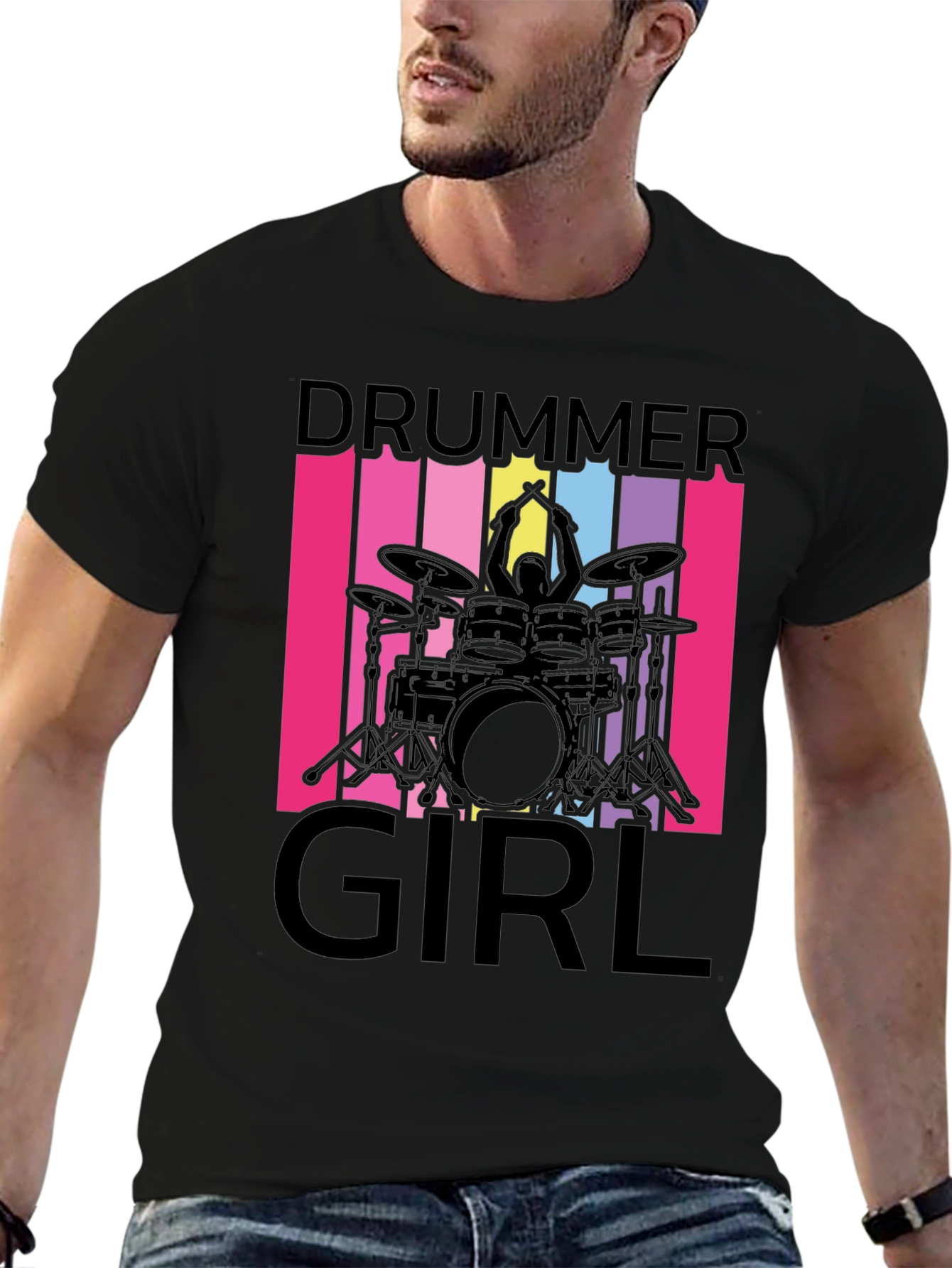 Black Drummer Girl T-Shirt - Music Lover Tee view 6