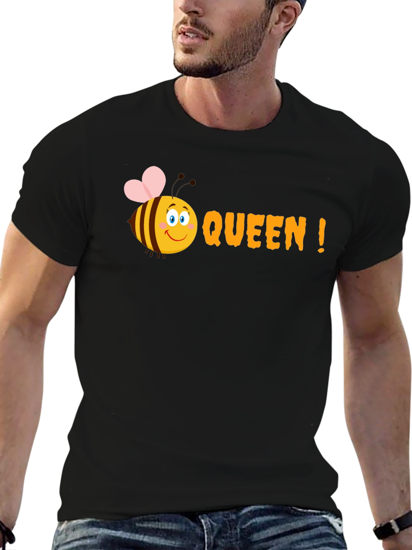 Black Queen Bee Graphic Tee - Black Cotton T-Shirt view 6