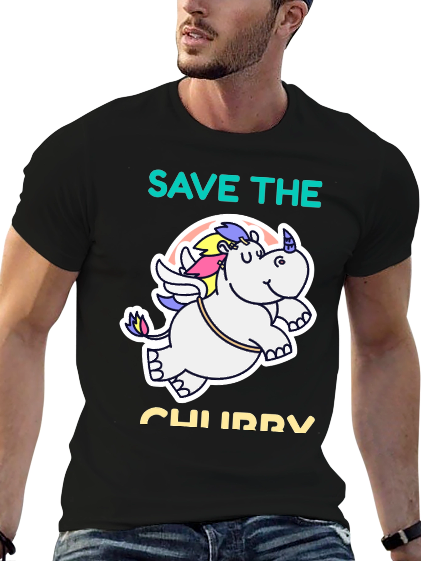 Black Save the Chubby Unicorn Black T-Shirt view 6