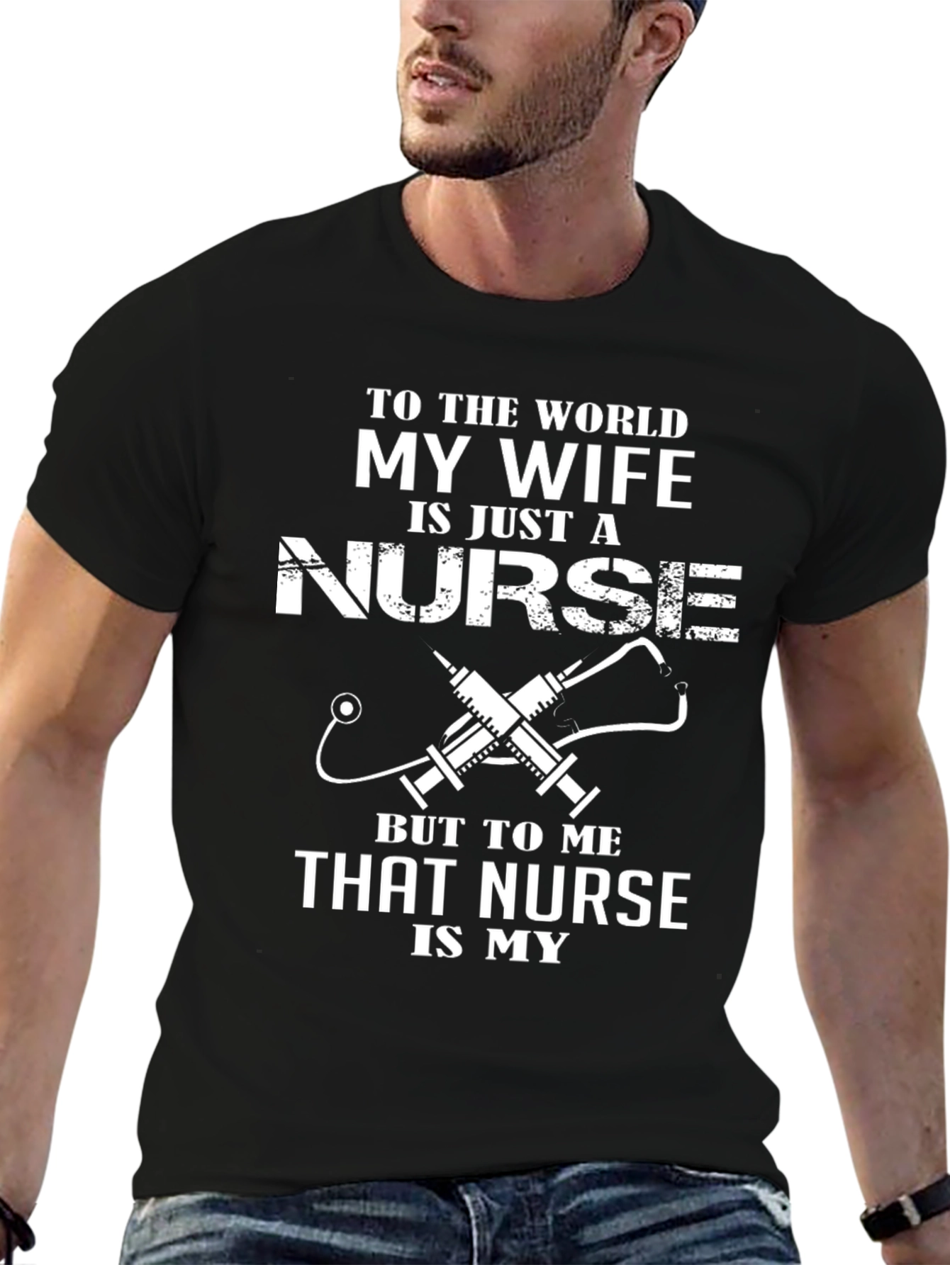 Black My Wife is a Nurse T-Shirt view 6