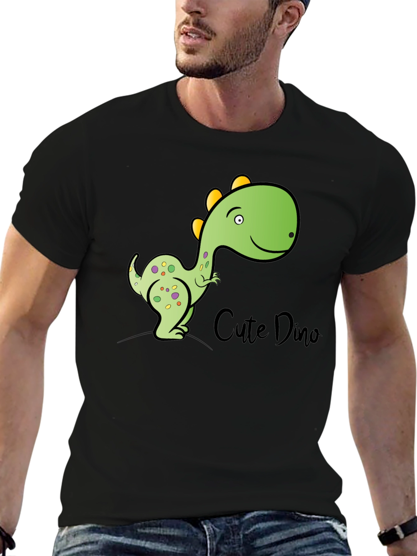 Black Cute Dino T-Shirt - Black Cotton Blend view 6