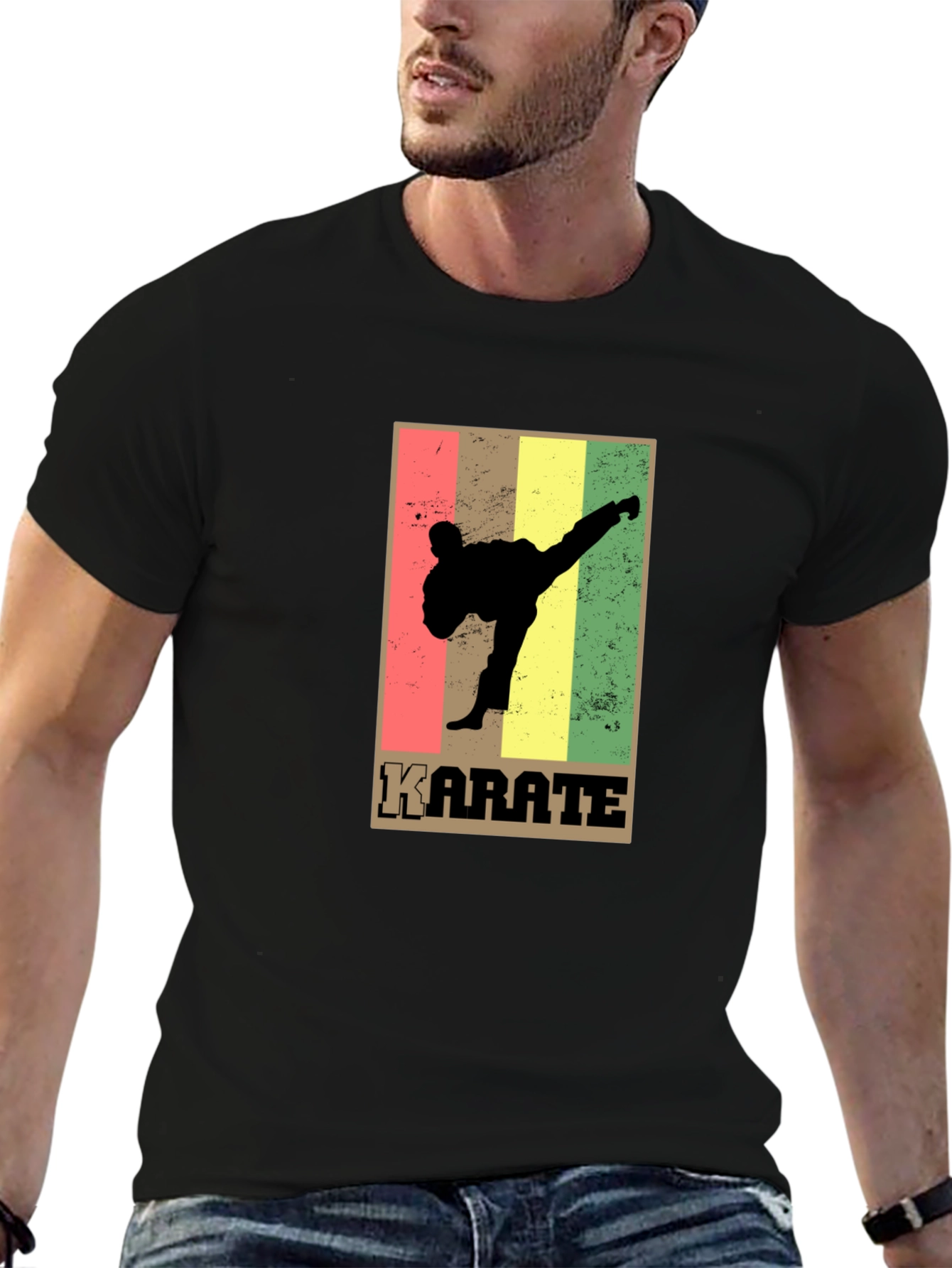 Black Karate Retro Style Graphic T-Shirt view 6
