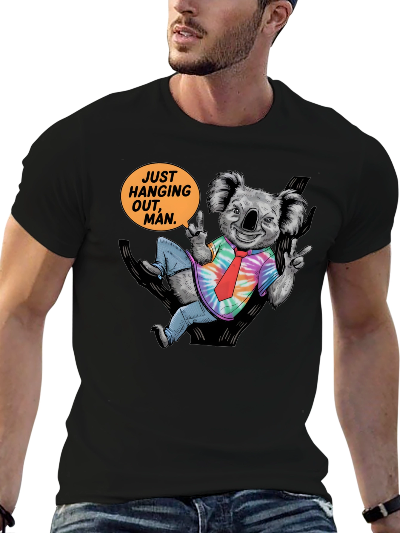 Black Cool Koala T-Shirt - Just Hanging Out, Man! view 6