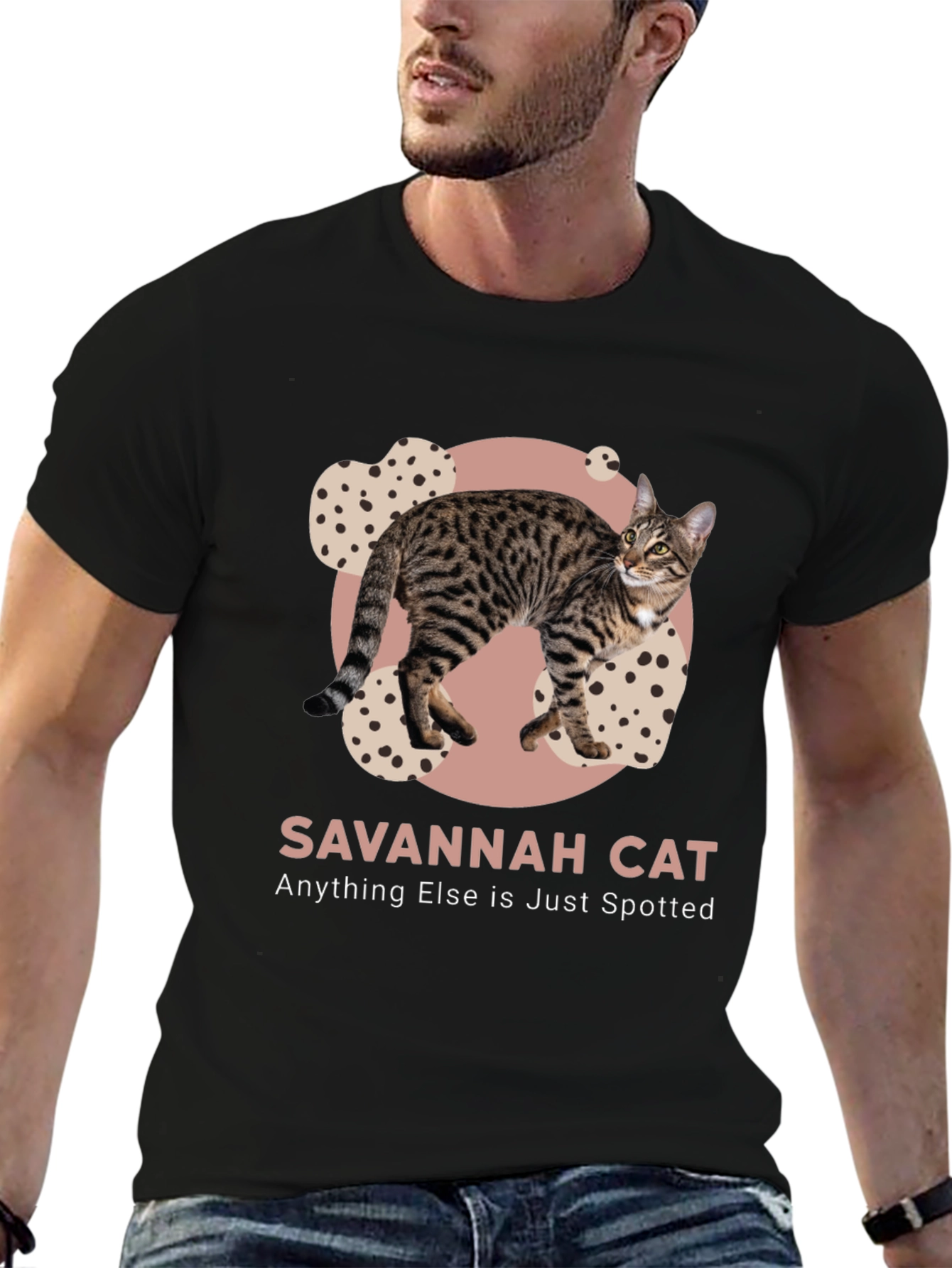 Black Savannah Cat Spotted T-Shirt - Unique Design view 6