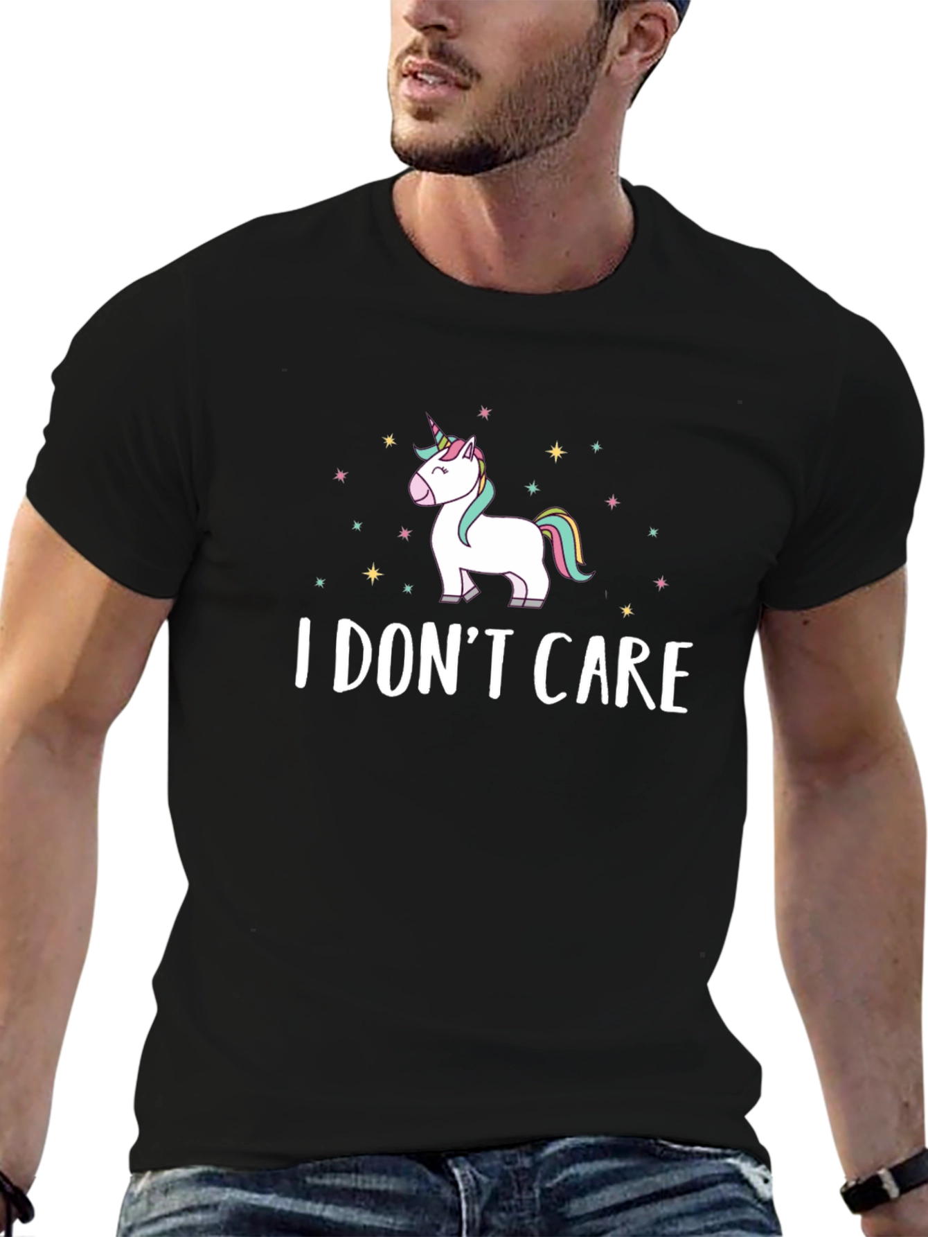 Black I Don't Care Unicorn Graphic T-Shirt view 6