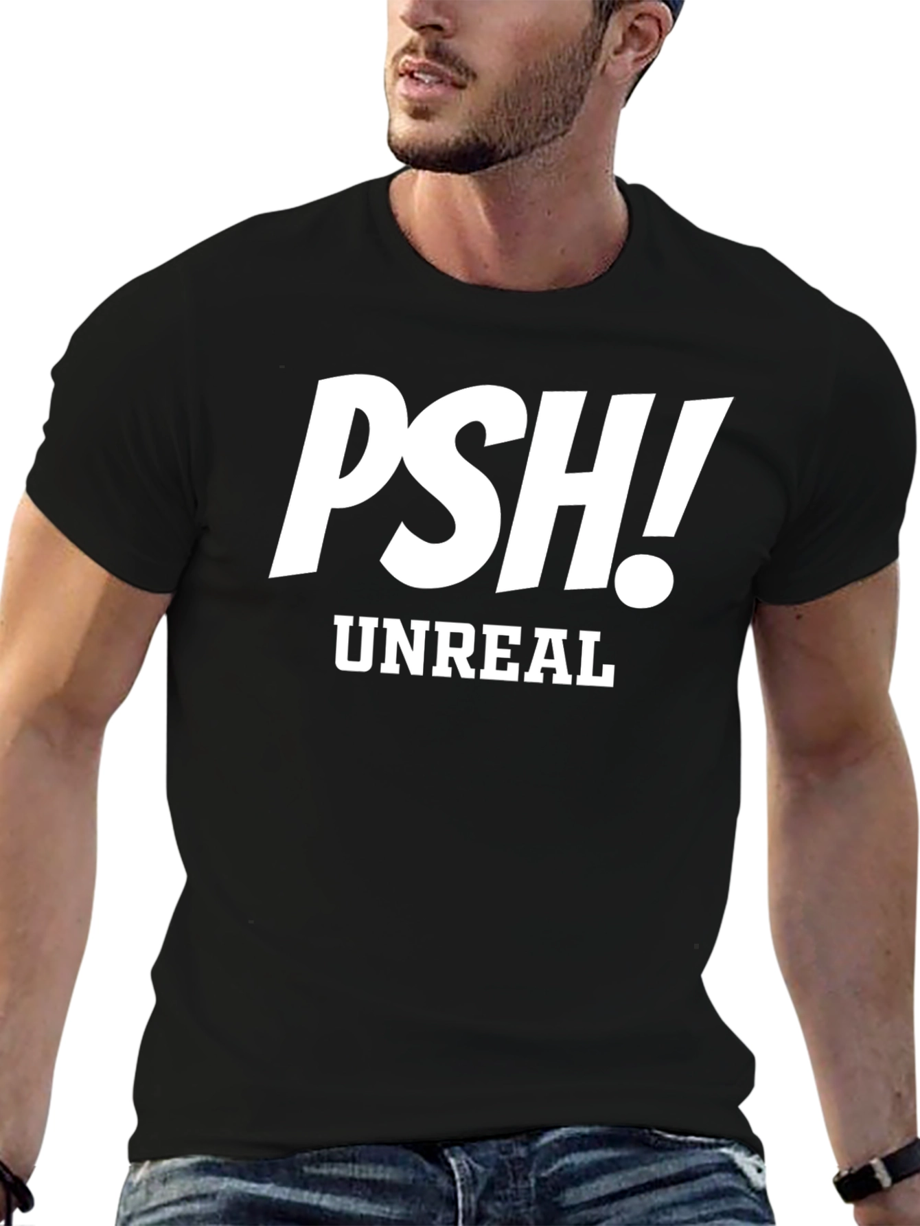 Black PSH! Unreal Graphic T-Shirt - Mens Crew Neck view 6