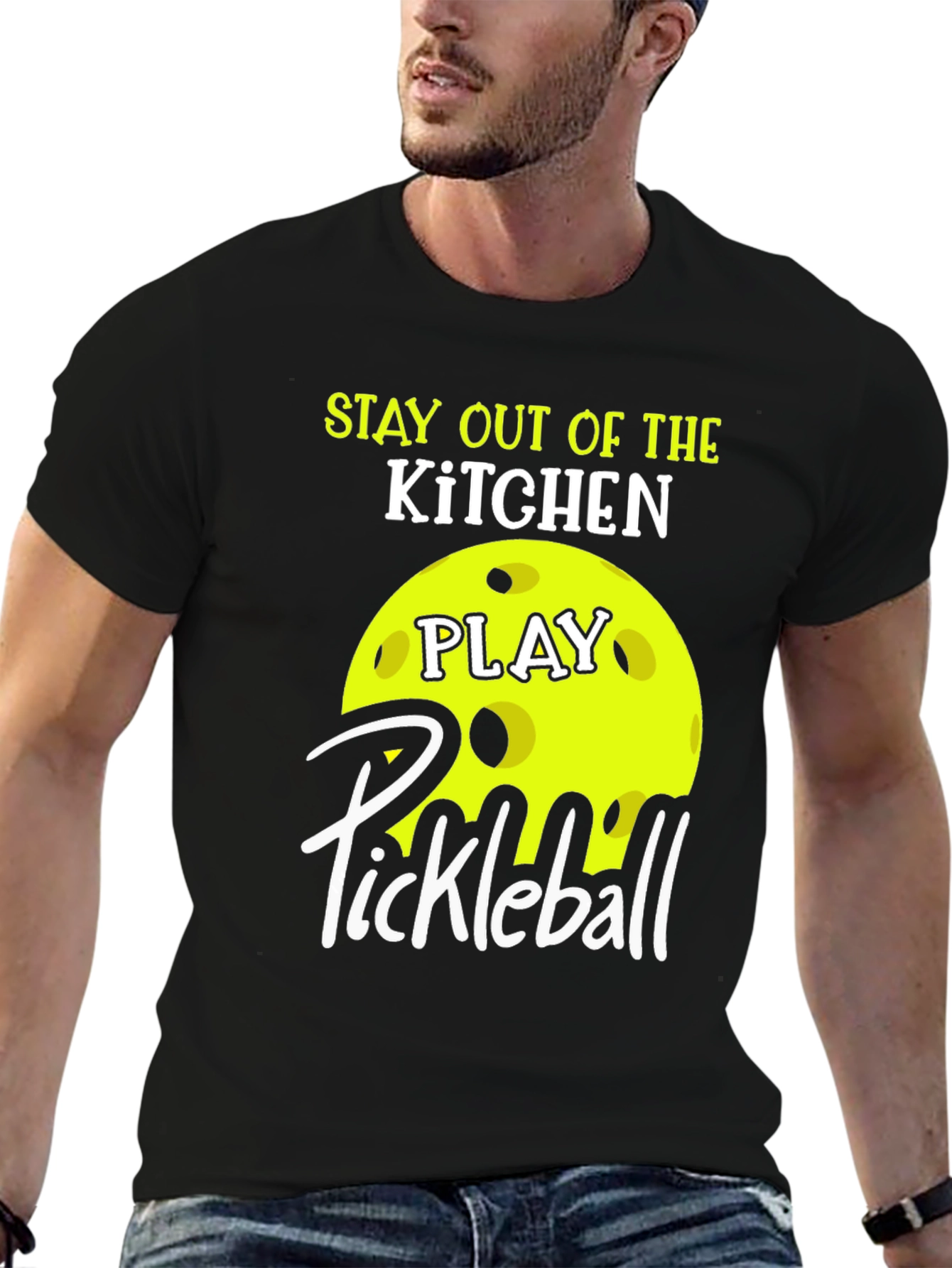 Black Stay Out of the Kitchen Pickleball T-Shirt view 6