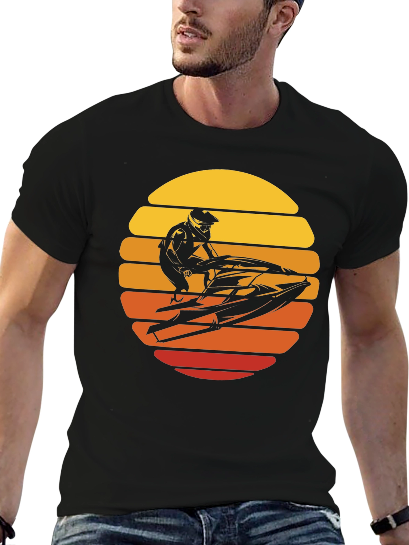 Black Jet Ski Sunset Graphic Tee - Black Cotton T-Shirt view 6