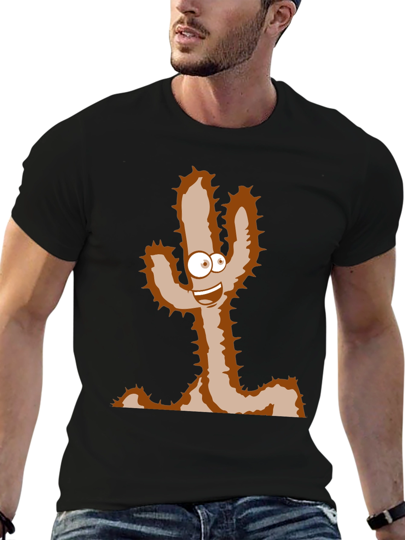 Black Cartoon Cactus T-Shirt - Funny Desert Plant Tee view 6