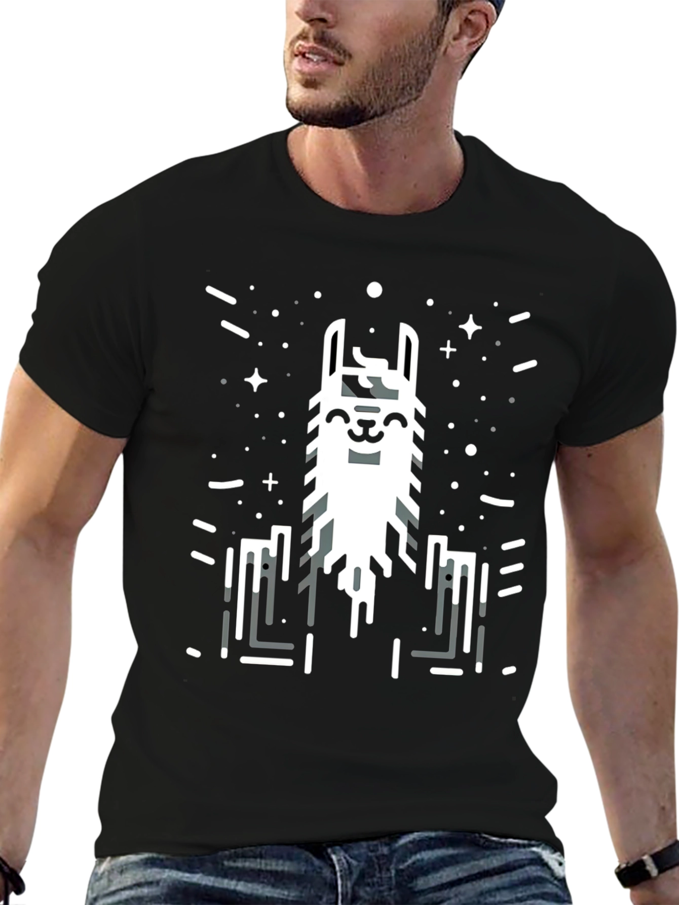 Black Geometric Llama Graphic Tee - Black view 6