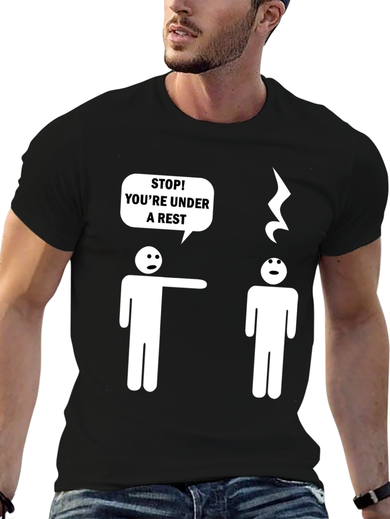 Black Funny Music Pun T-Shirt - Under a Rest view 6