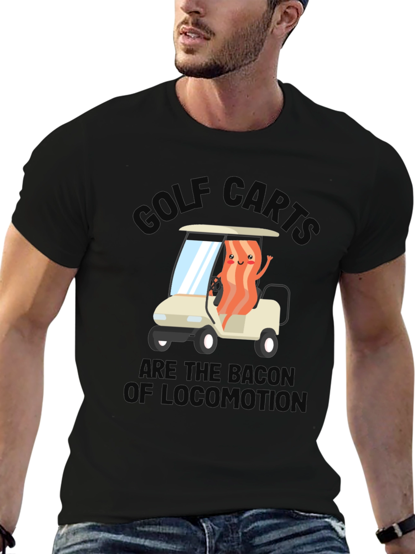 Black Golf Cart Bacon Funny Humor T-Shirt view 6