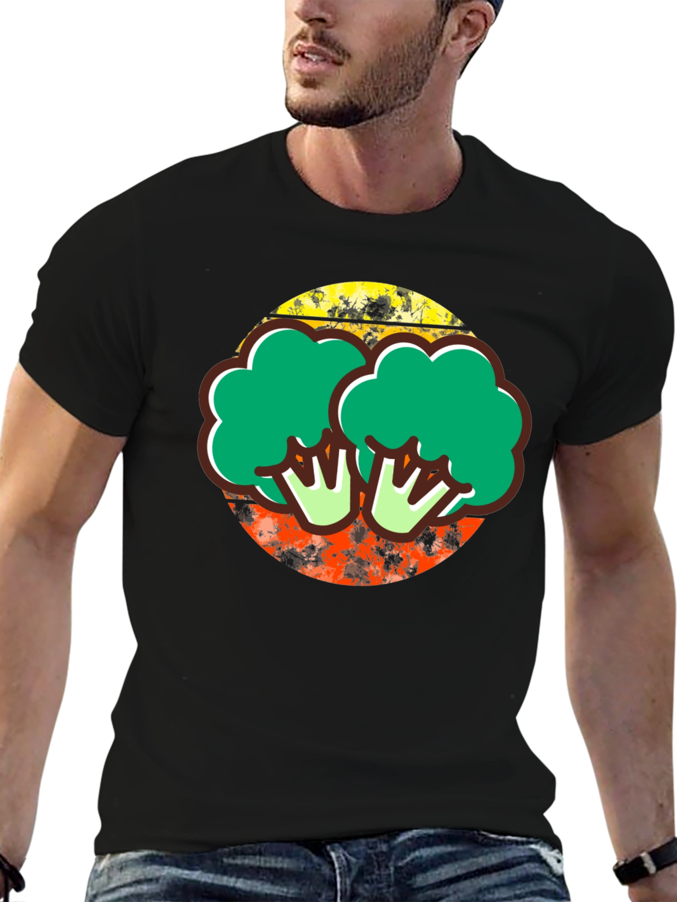 Black Broccoli Graphic Tee - Quirky Foodie T-Shirt view 6