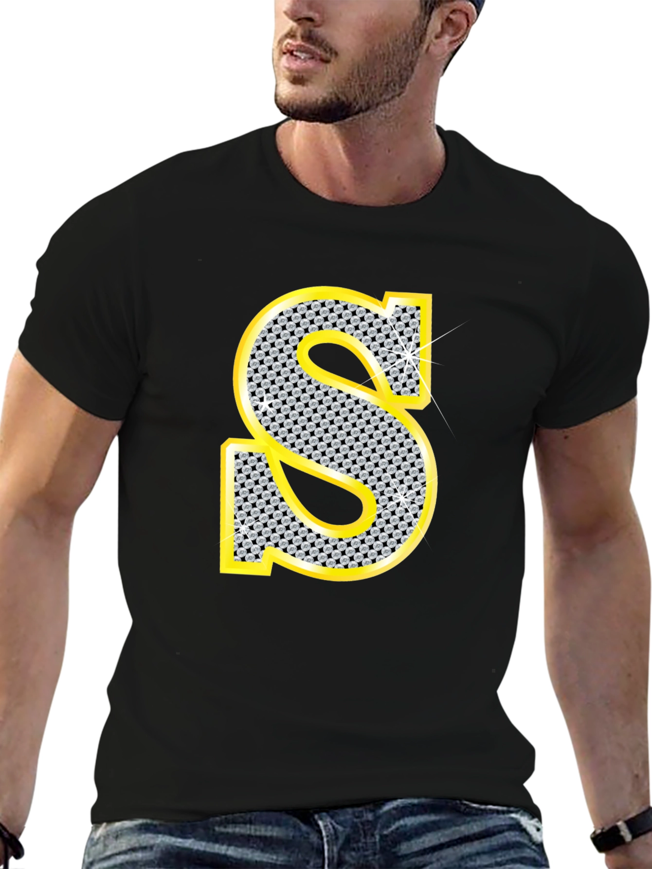 Black Diamond Letter S Black T-Shirt view 6