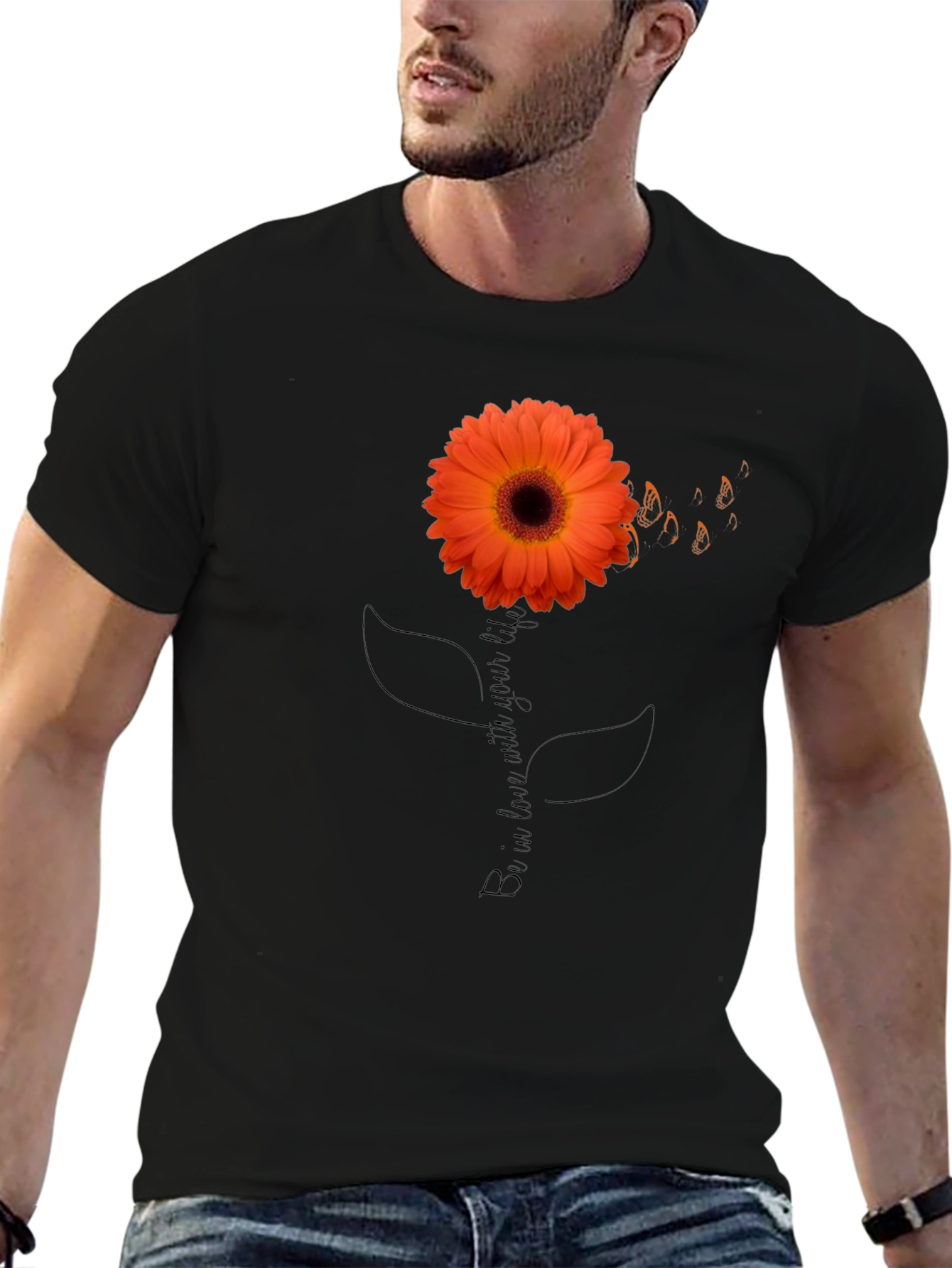 Black Sunflower Graphic Tee - Black Cotton T-Shirt view 6