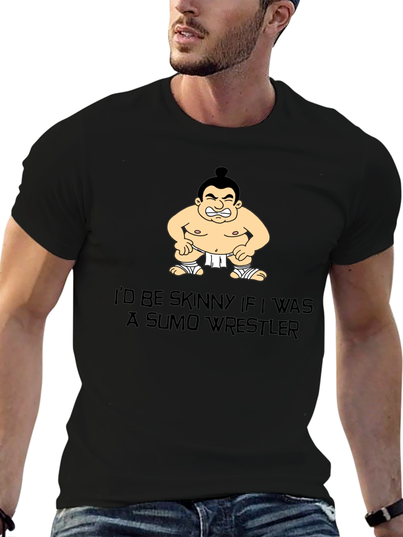 Black Sumo Wrestler Graphic T-Shirt - Funny Design view 6